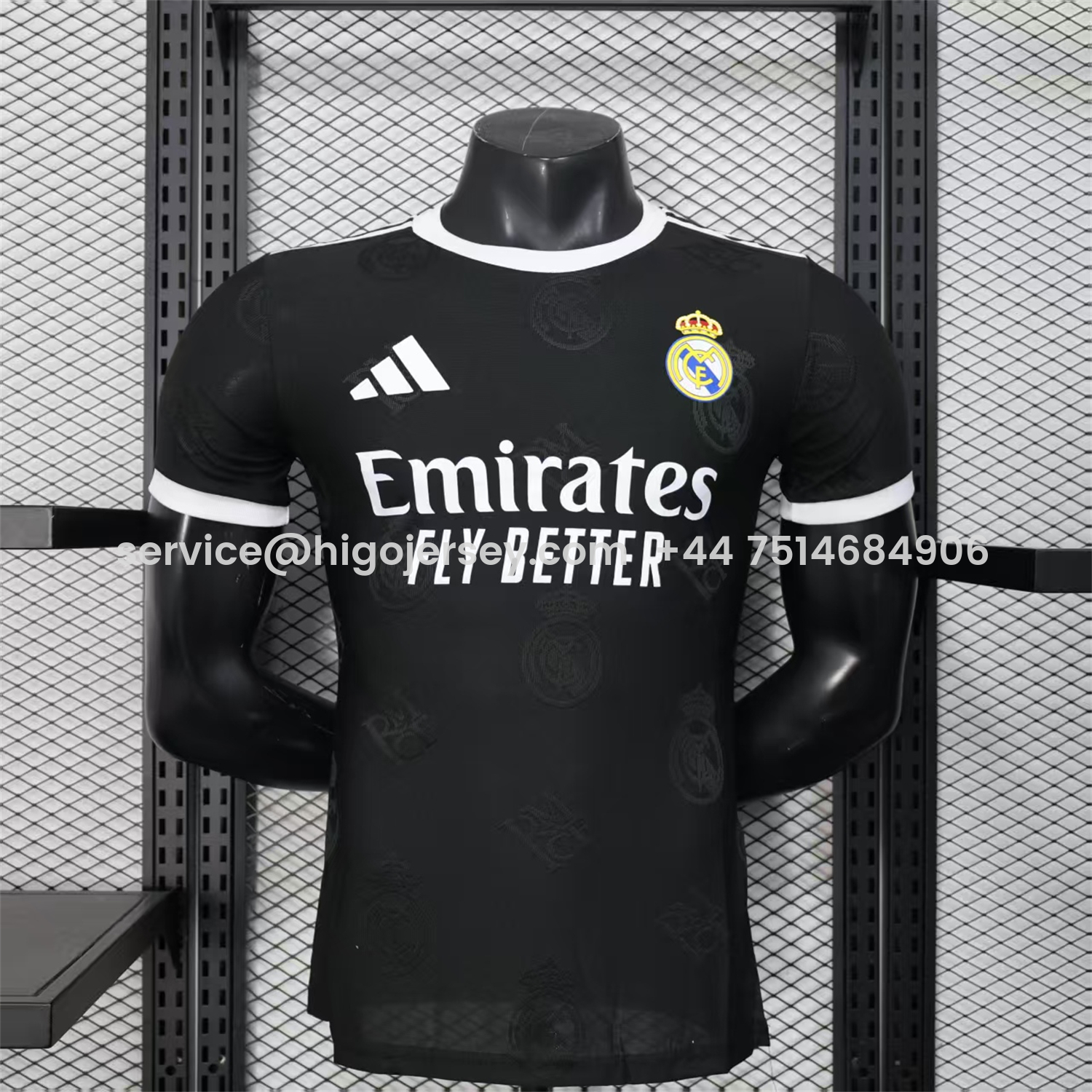 Higojerseys-Real Madrid 25-26 Black Team Logo Jacquard Special Jersey - Player Version