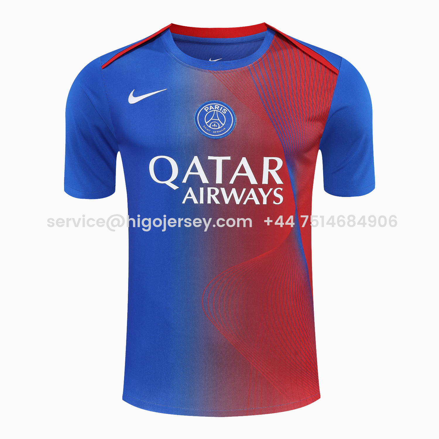 Higojerseys-Paris Saint-Germain PSG 25-26 Short-Sleeve Training Set - Red And Blue Lines Top & Blue Shorts