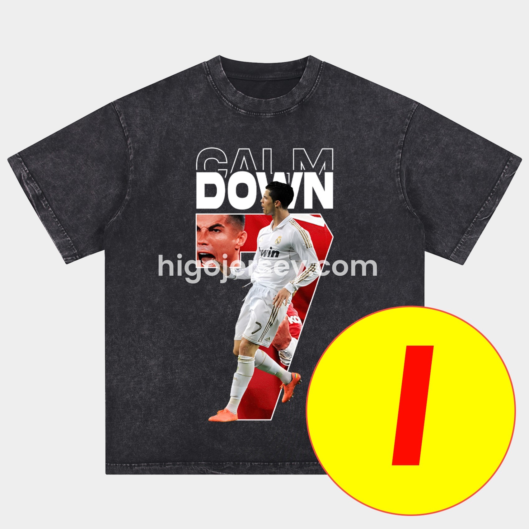 Higojerseys-Cristiano Ronaldo Portugal Real Madrid Manchester United Oversized Washed T-Shirt