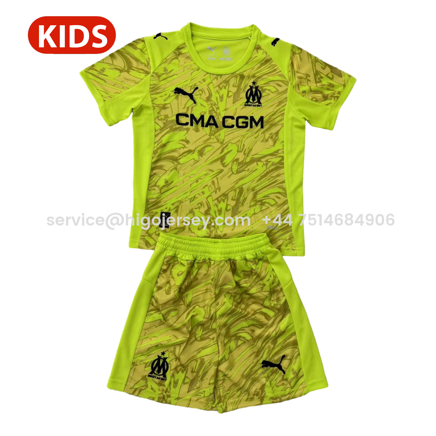 Higojerseys-Marseille 25-26 Green Goalkeeper Kids Kit
