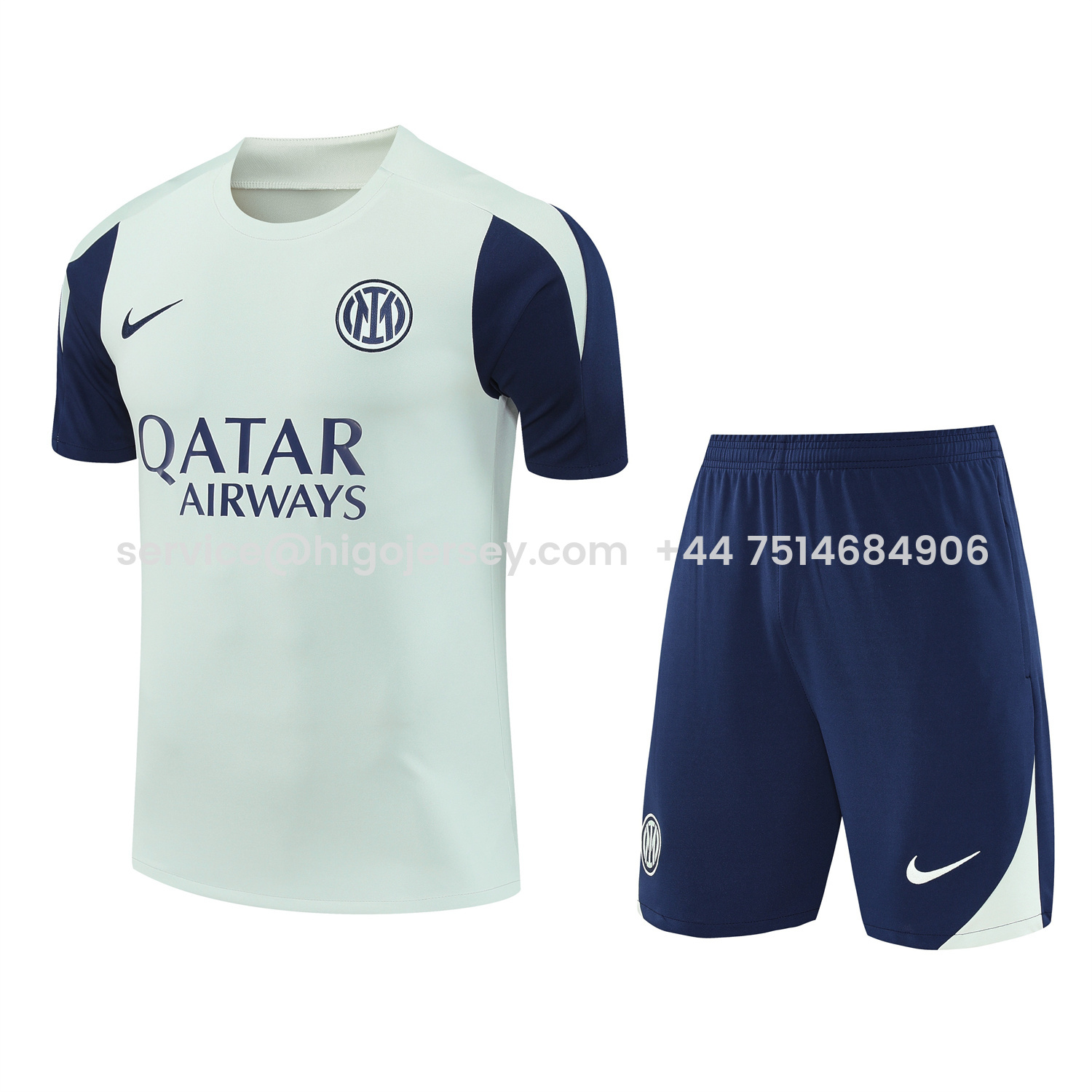 Higojerseys-Inter Milan 25-26 Short-Sleeve Training Set - Blue Sleeve White Top & Blue Shorts