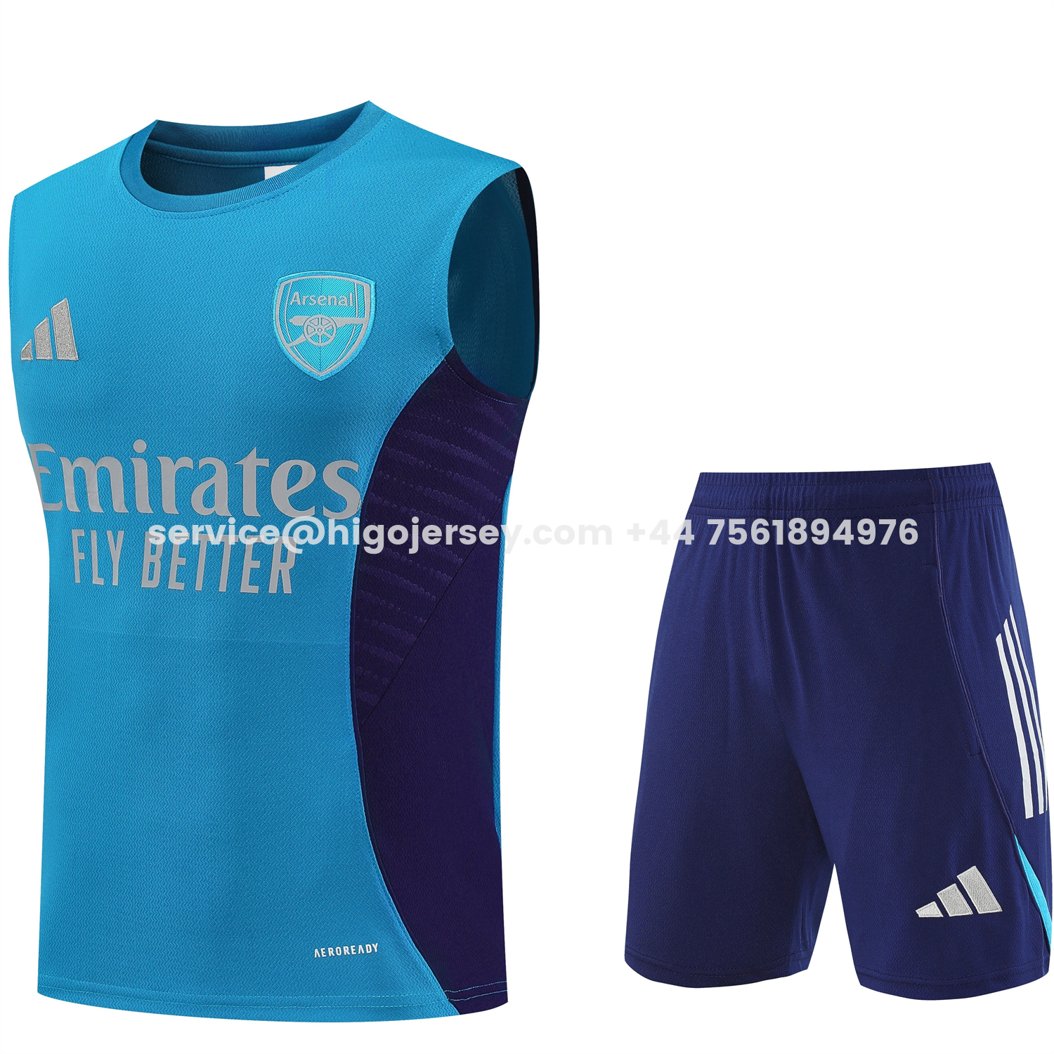 Higojerseys-Arsenal 25-26 Vest Training Set - Light Blue Top & Royal Blue Shorts