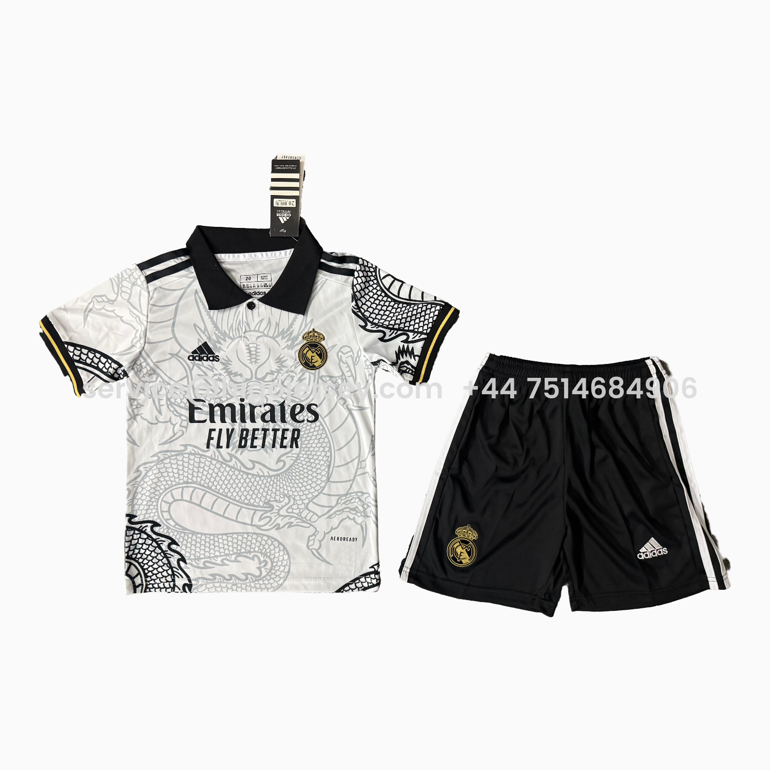 Higojerseys-Real Madrid 25-26 Black Gragon White Special Men's Adult Jersey Set - Fans Version