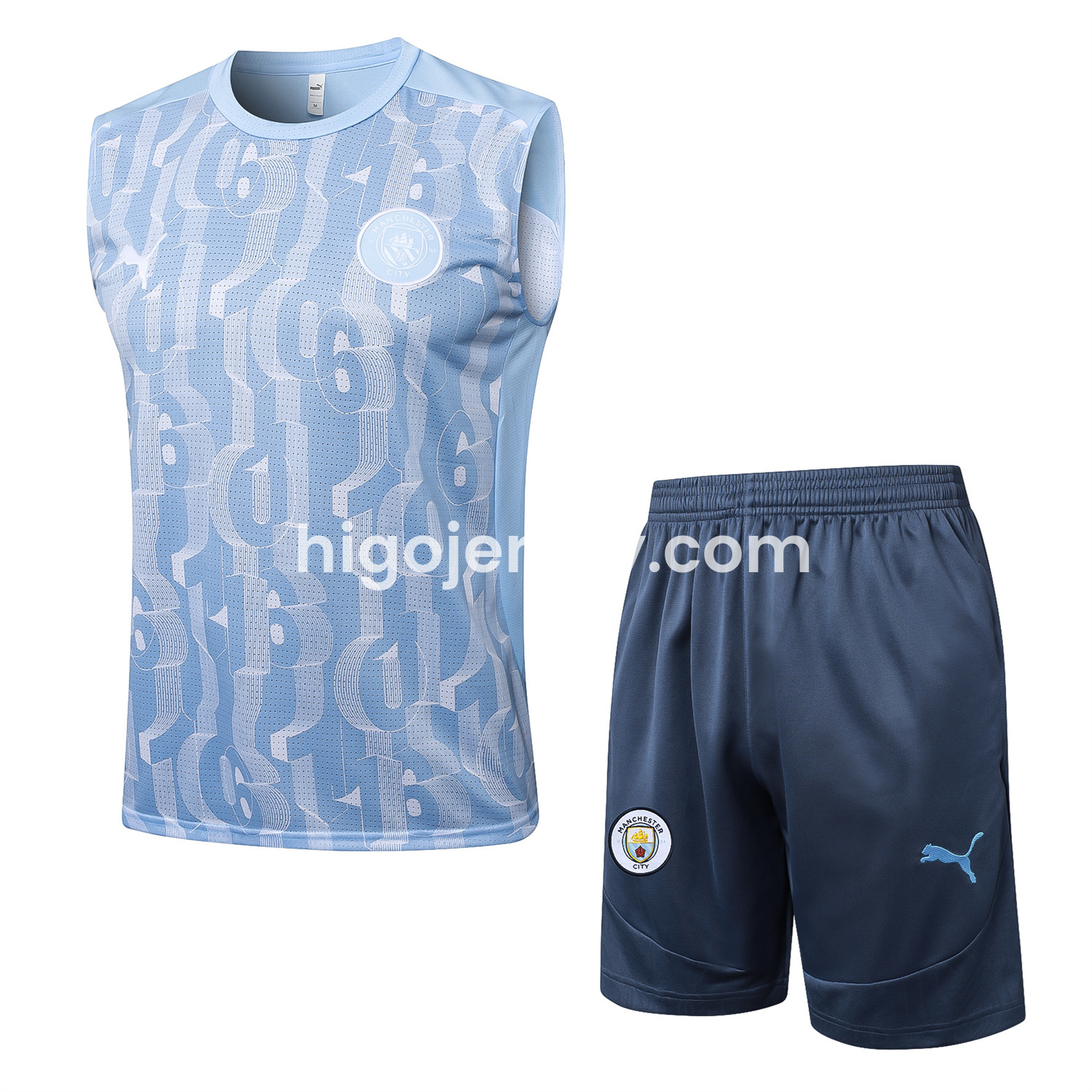 Higojerseys-Manchester City 25-26 Vest Training Set - Sky Blue Vest and Deep Blue Shorts