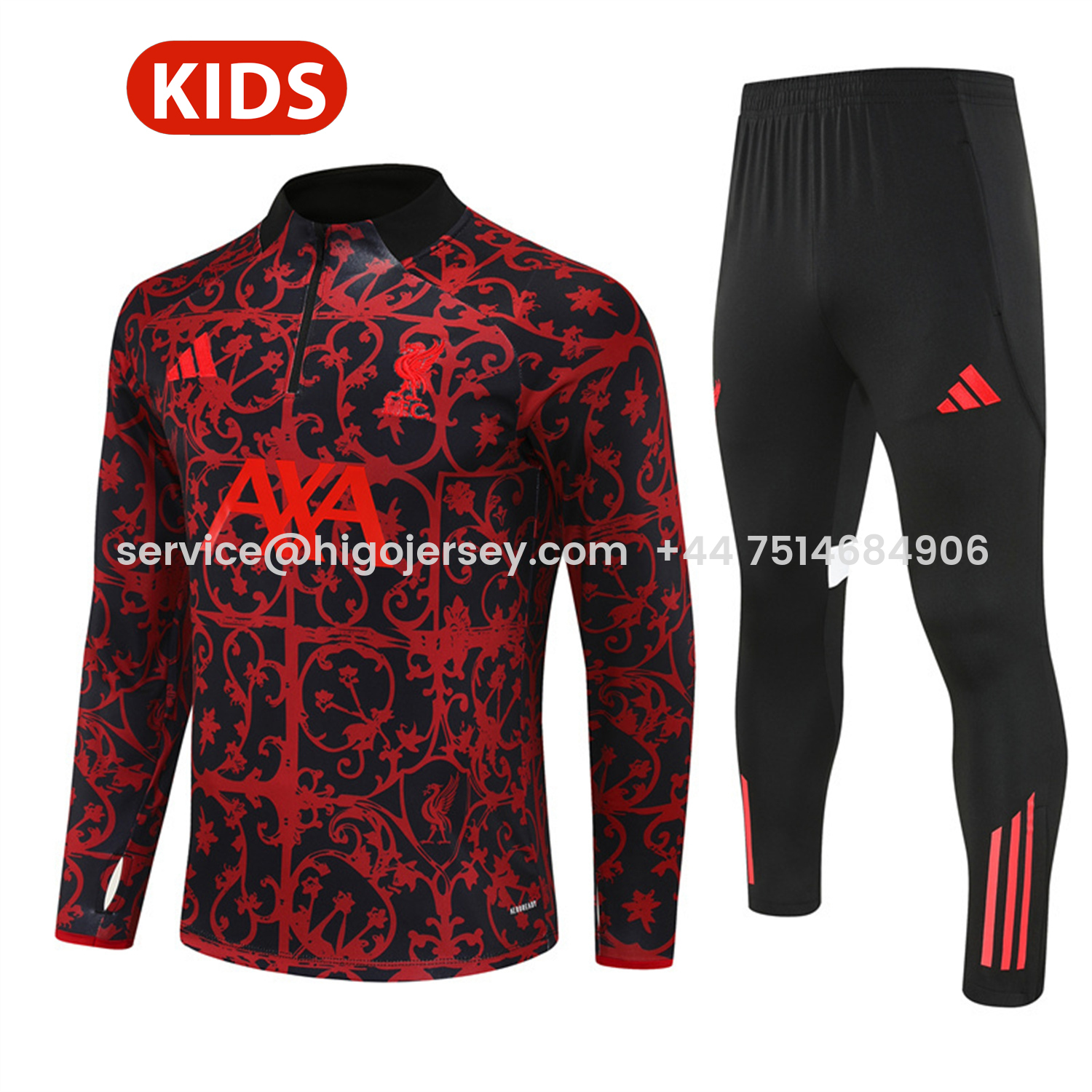 Higojerseys-Liver.pool 25-26 Kids Long Sleeve Training Set - Red Camouflage Top & Blsck Pants