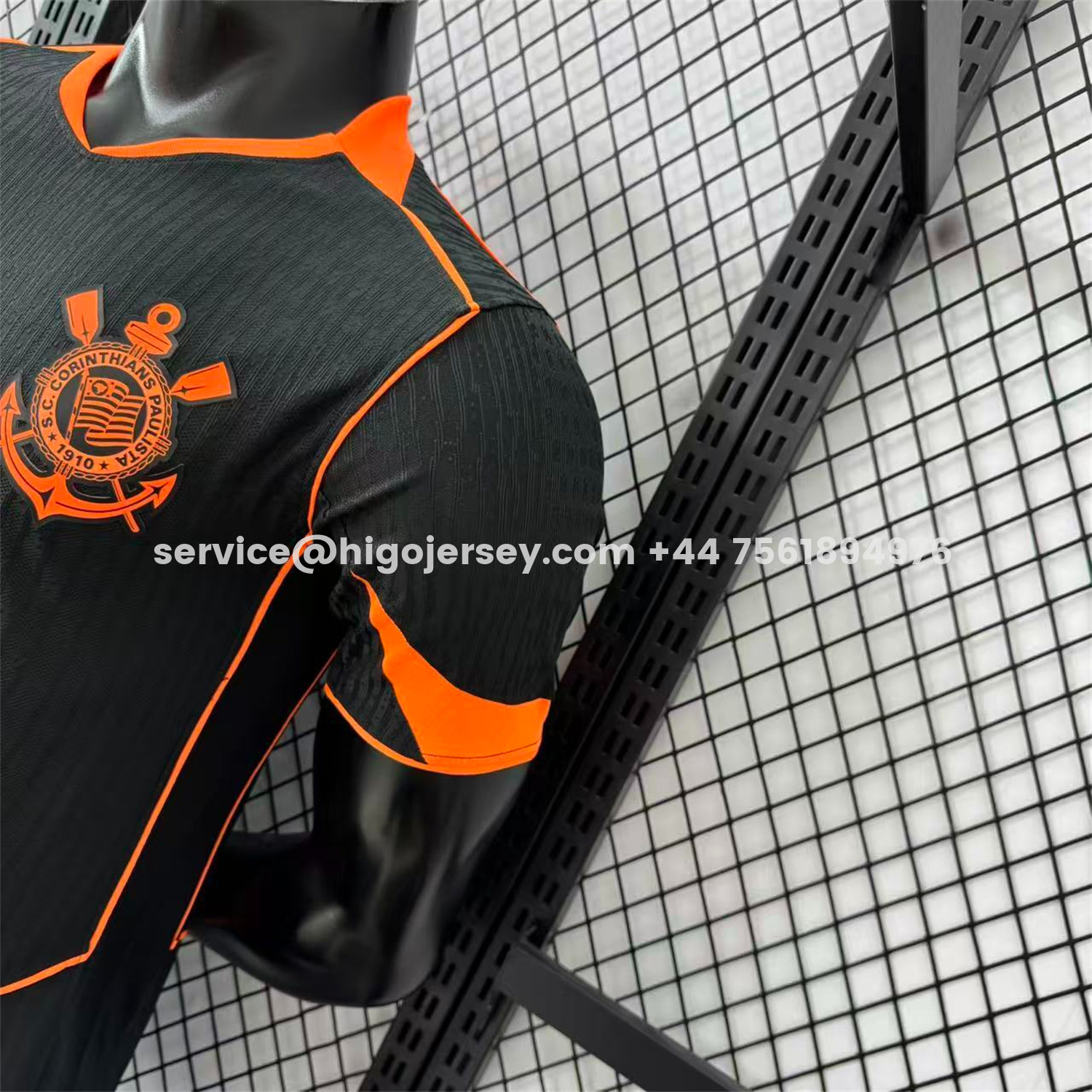 Higojerseys-Corinthians 25-26 Third Orange Lines Black Jersey - Player Version