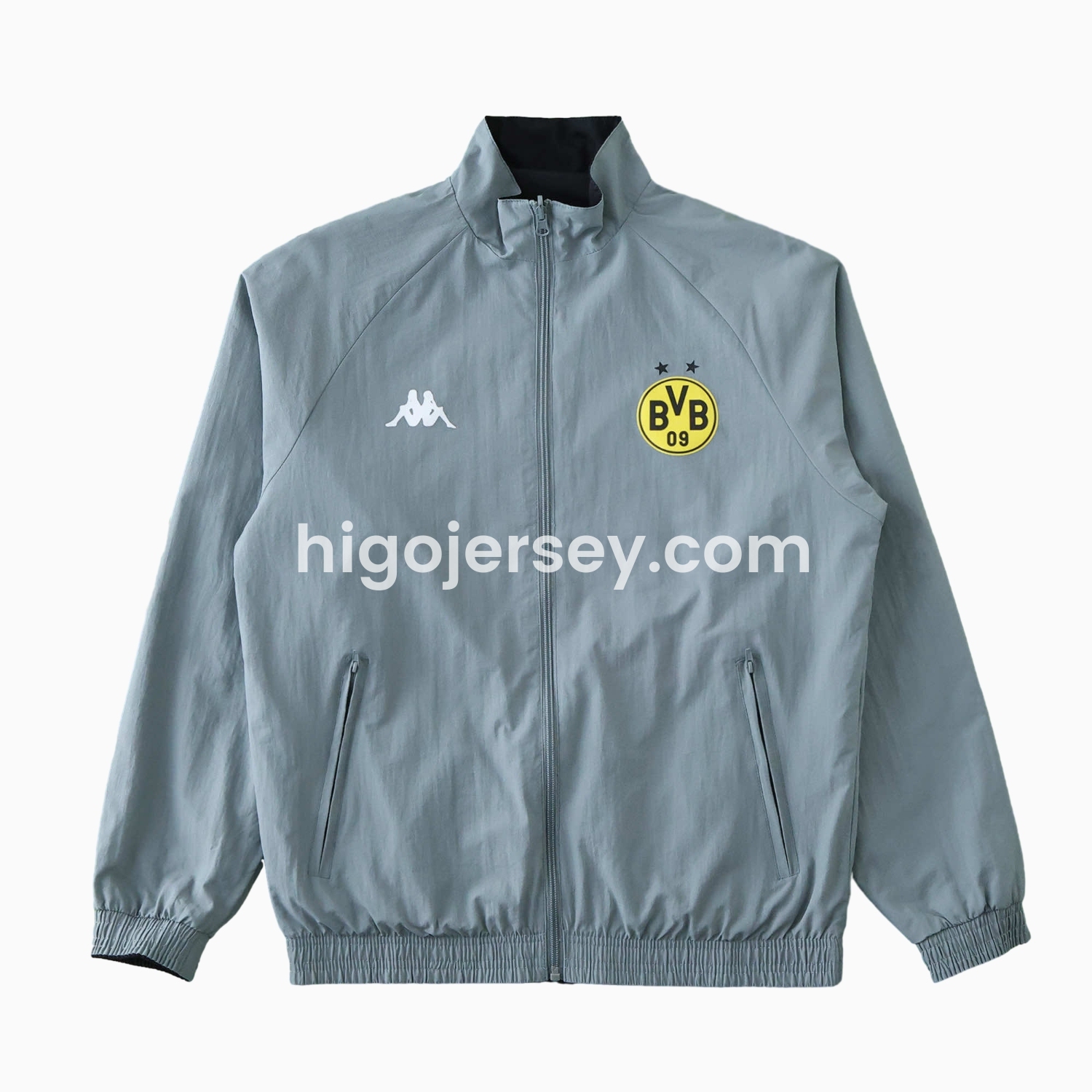 Higojerseys-Borussia Dortmund 24-25 Retro Style Double Sided Reversible Windbreaker - Black & Grey