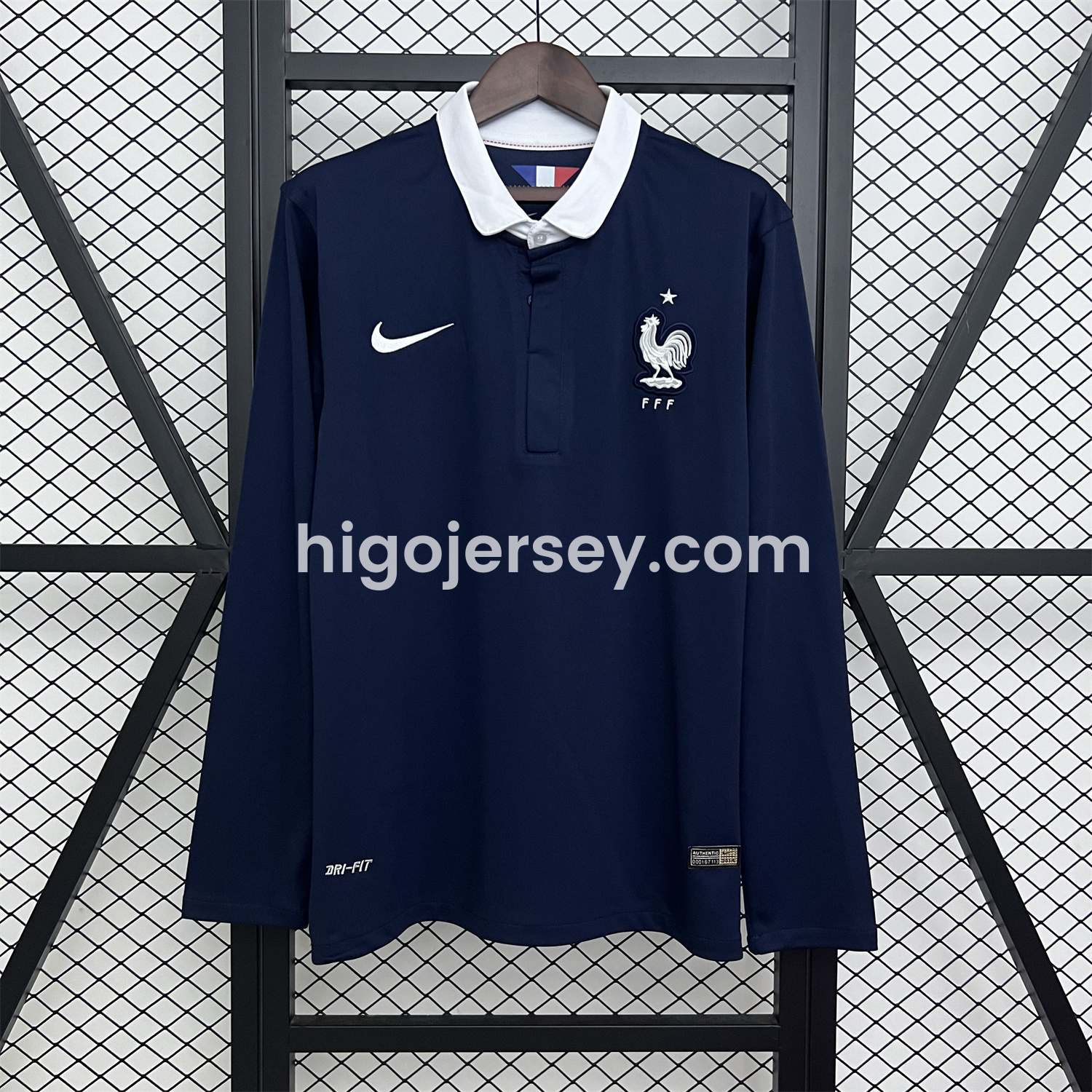 Higojerseys-Retro France 2014 Home Long Sleeves Jersey