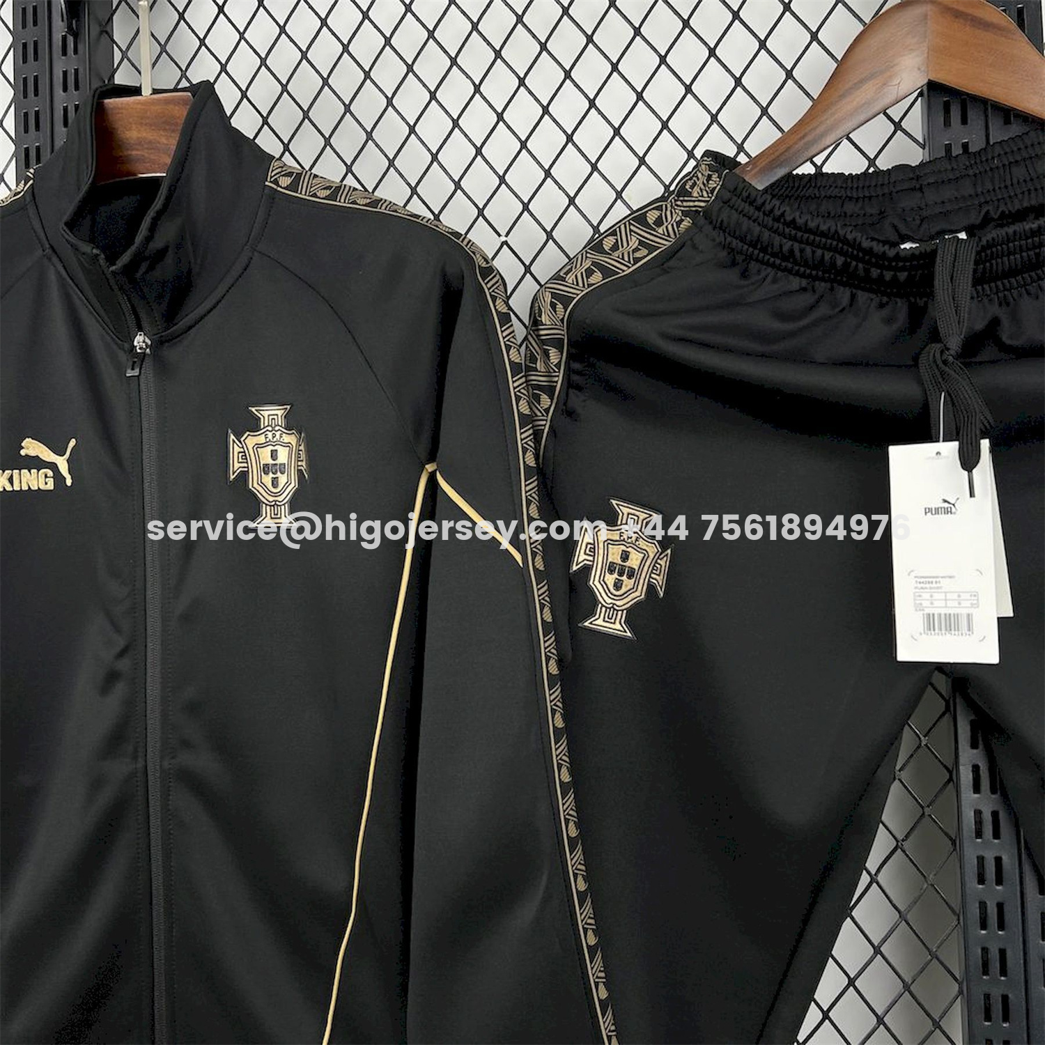 Higojerseys-Portugal 25-26 Eusebio Special Windbreaker Training Set - Black White Top and Pants