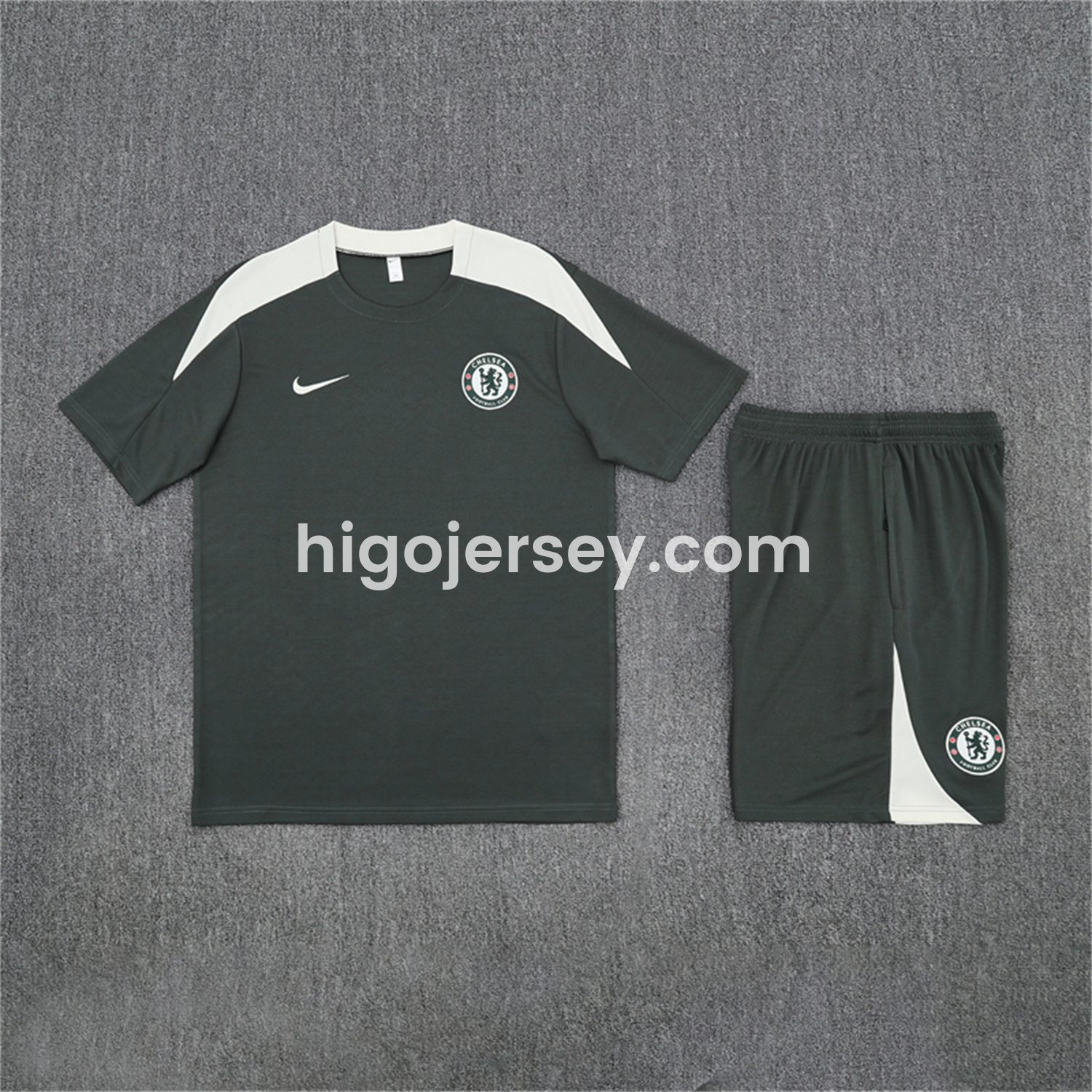Higojerseys-C.H.E.L.S.E.A 25-26 Kids Short-Sleeve Training Set - Army Green Top & Army Green Shorts
