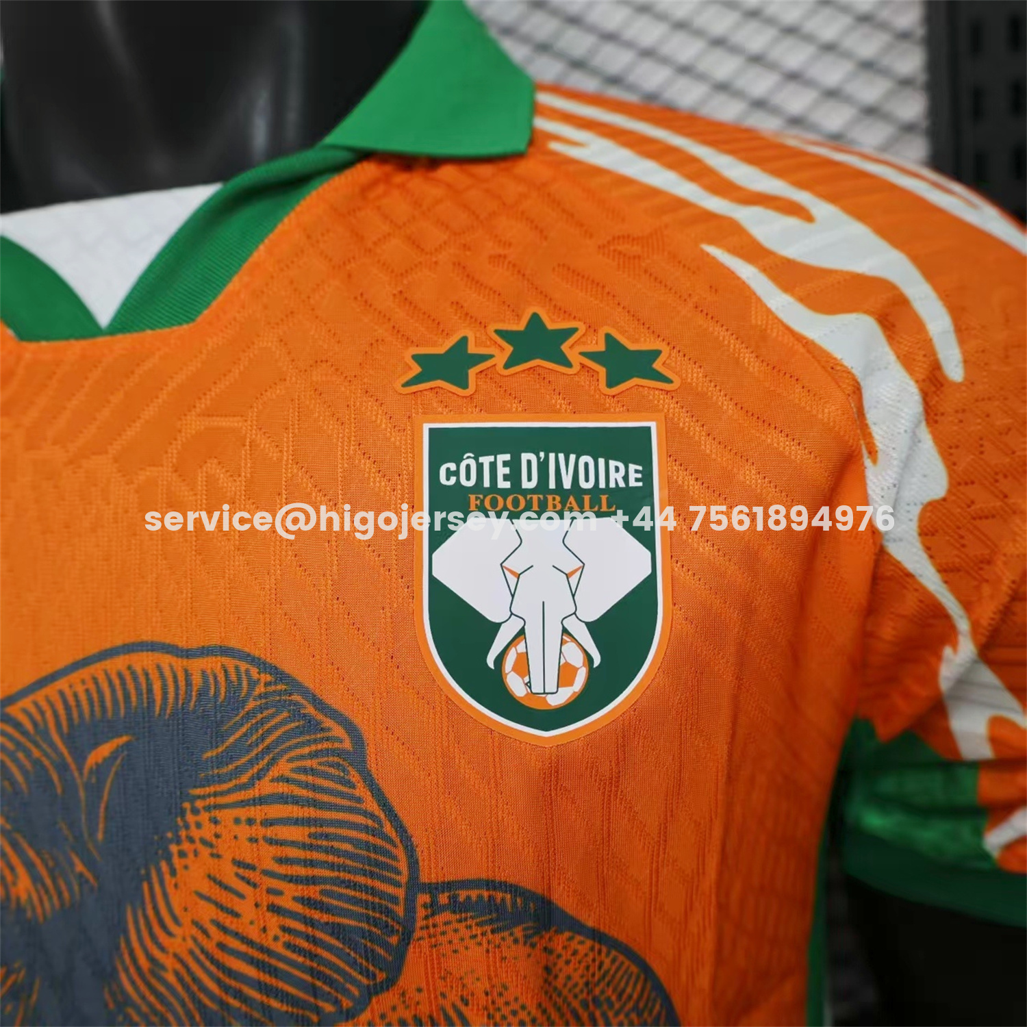 Higojerseys-Ivory Coast 25-26 Elephant And Kid Orange Jersey - Player Version