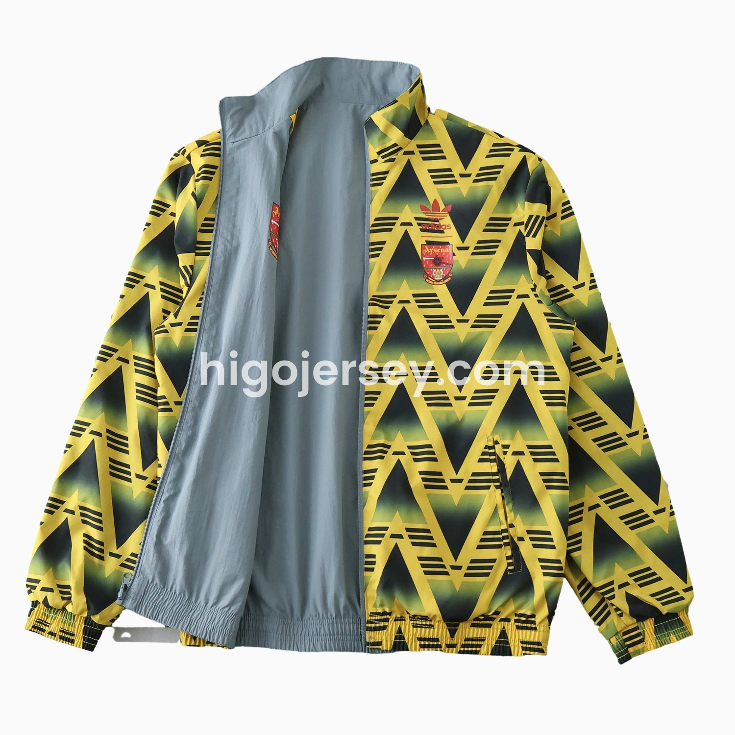 Higojerseys-Retro Arsenal 1991-93 Away Double Sided Reversible Windbreaker - Yellow & Grey