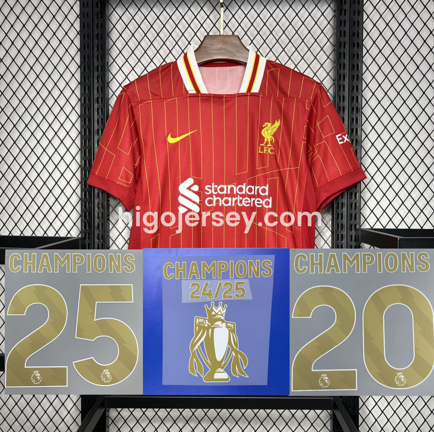 Higojerseys-Liver.pool 24-25 Home Jersey with Golden Champions Patch - Fans Version