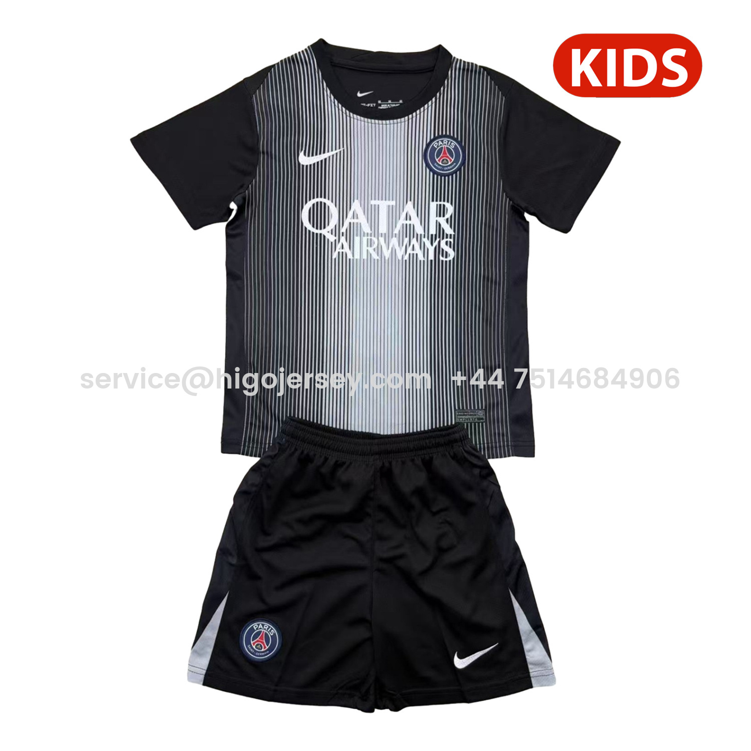 Higojerseys-Paris Saint-Germain PSG 25-26 Black Goalkeeper Kids Kit