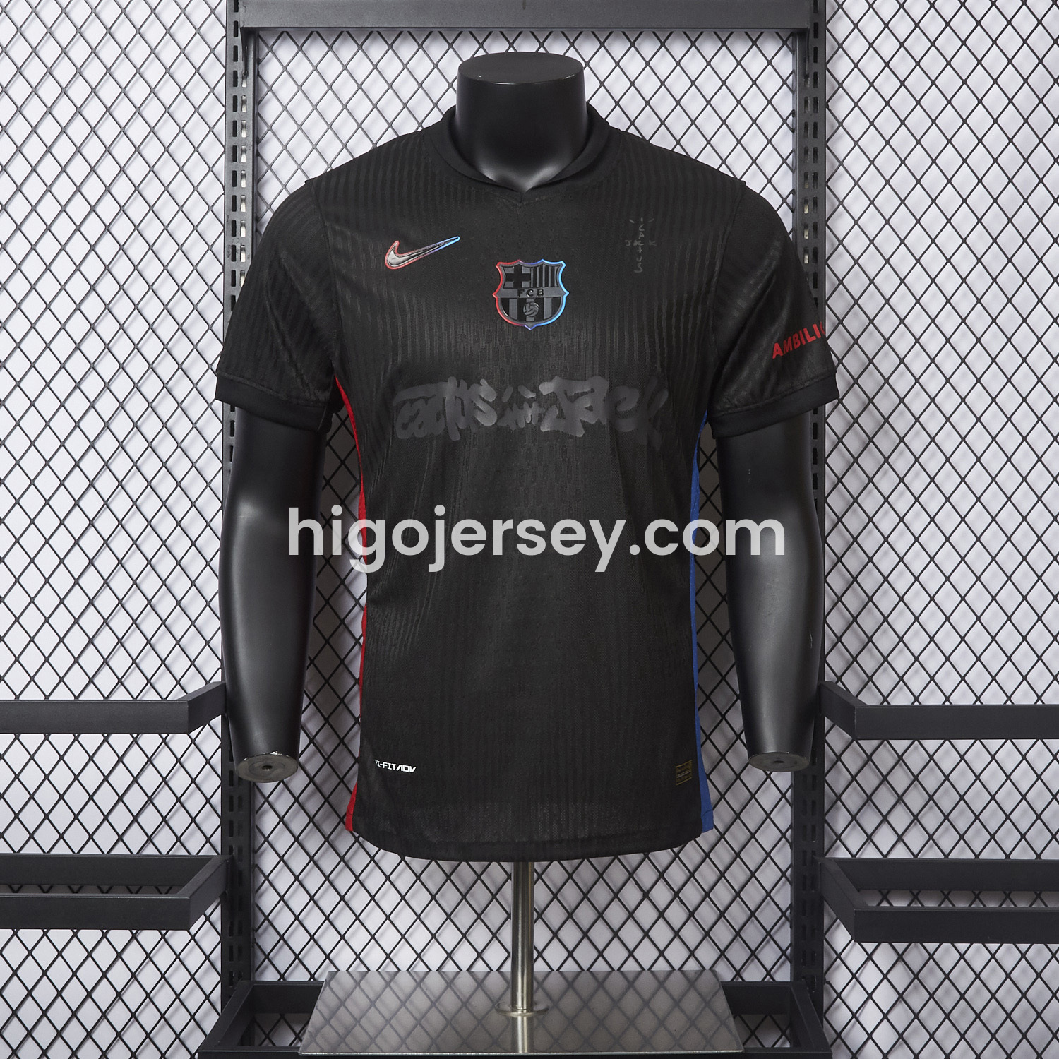 Higojerseys-【New】Barcelona x Travis Scott 24-25 Away Pure Black Jersey - Player Version