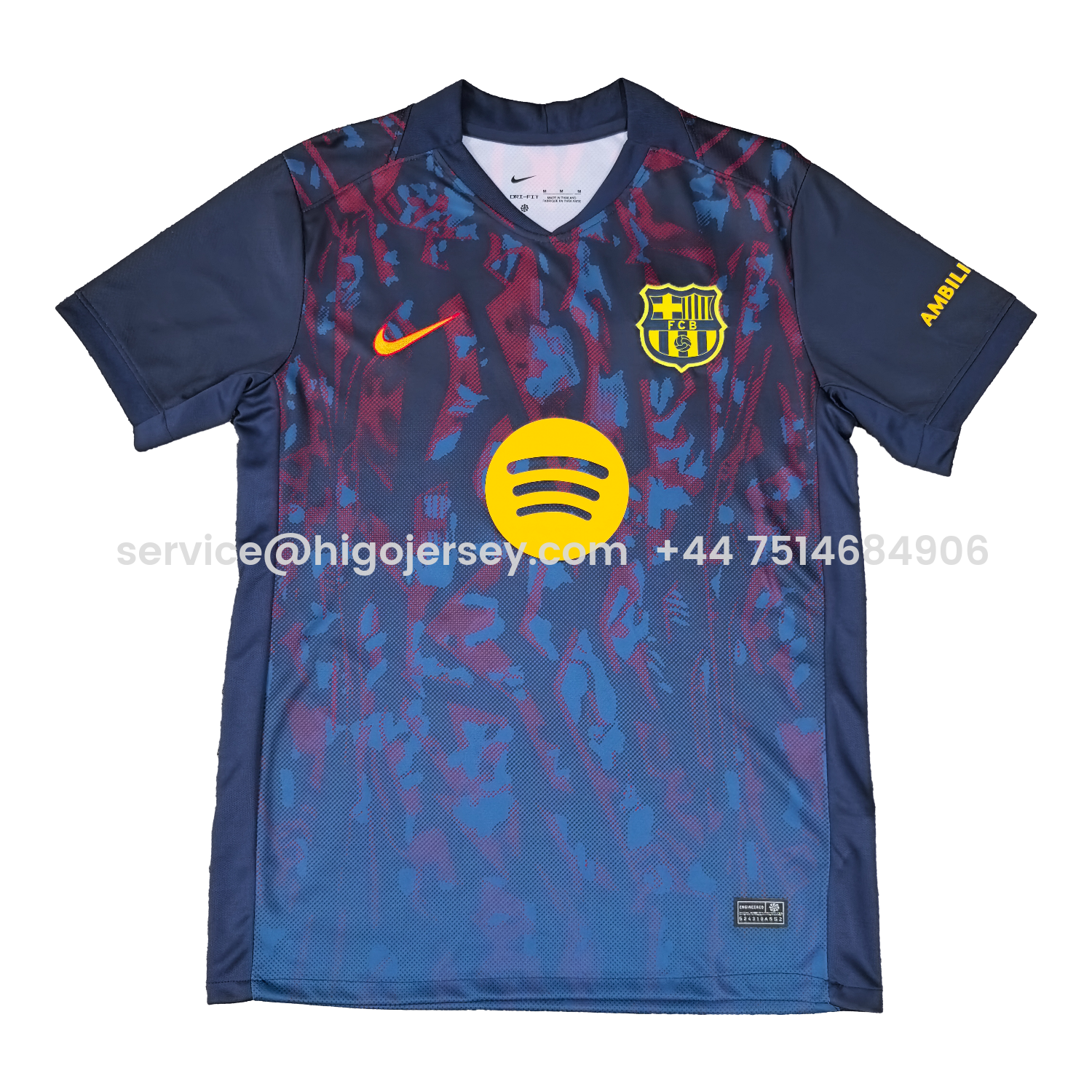 Higojerseys-Barcelona 25-26 Deep Blue Training Jersey with Red and Blue Tree Pattern - Fans Version