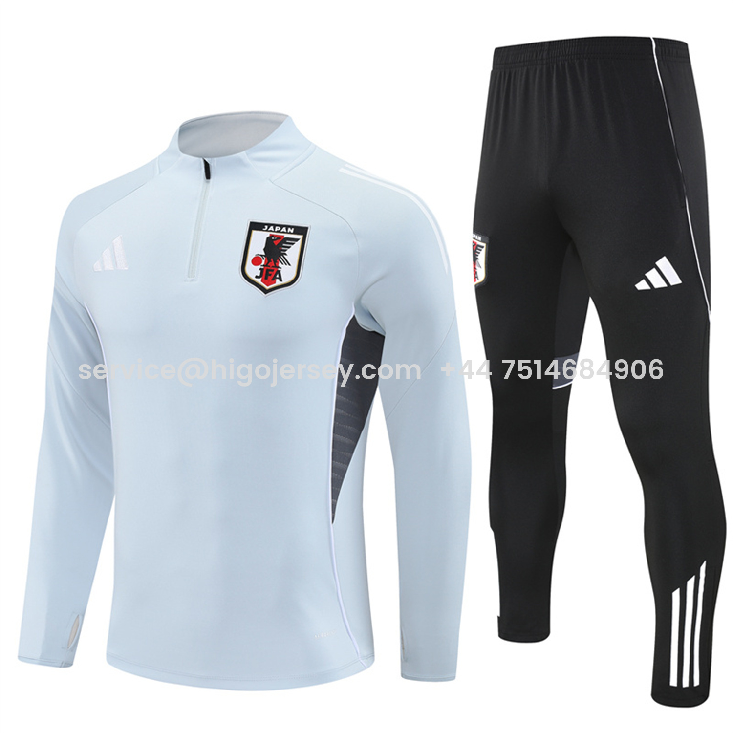 Higojerseys-Japan 25-26 Long Sleeve Training Set - Light Grey Top and Black Pants
