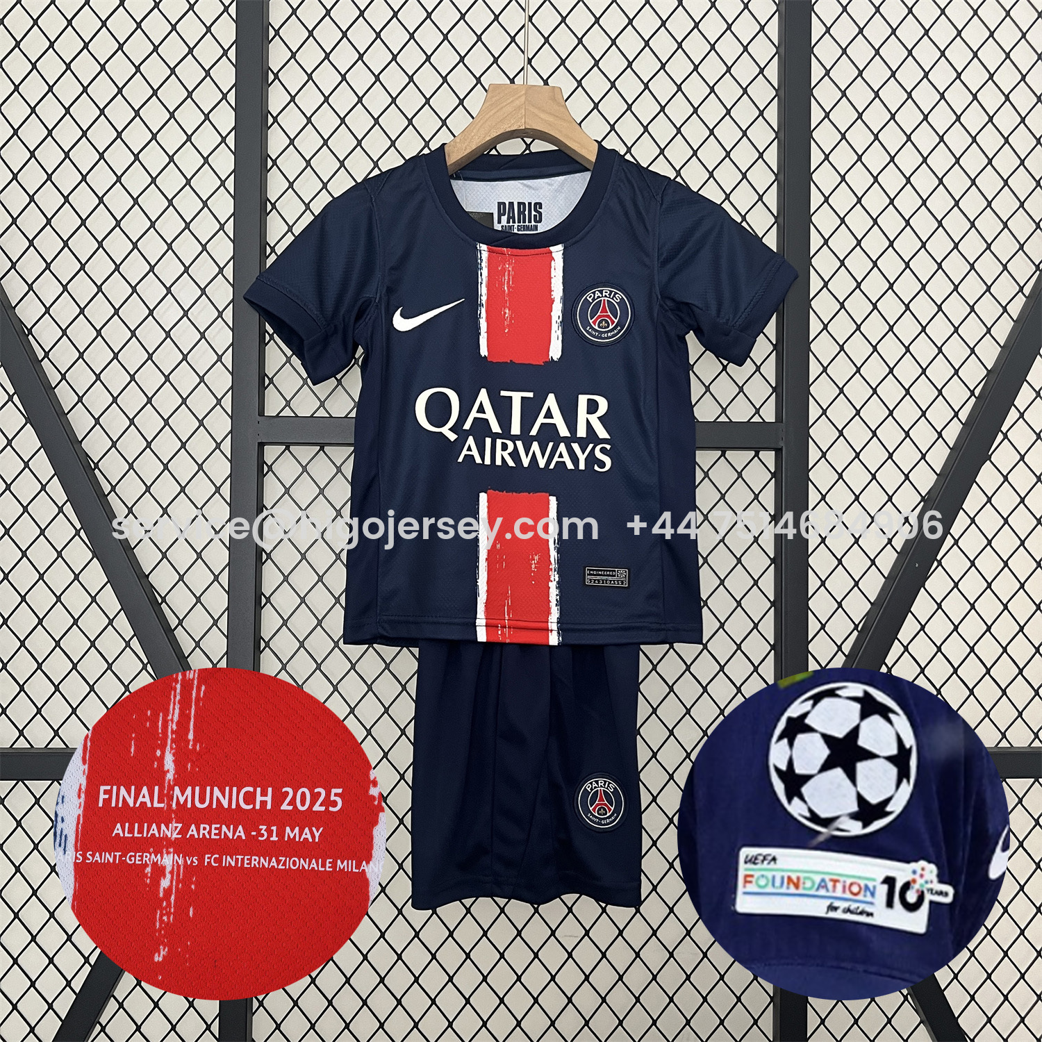 Higojerseys-Paris Saint-Germain PSG 24-25 Champions League Final Home Kids Kit