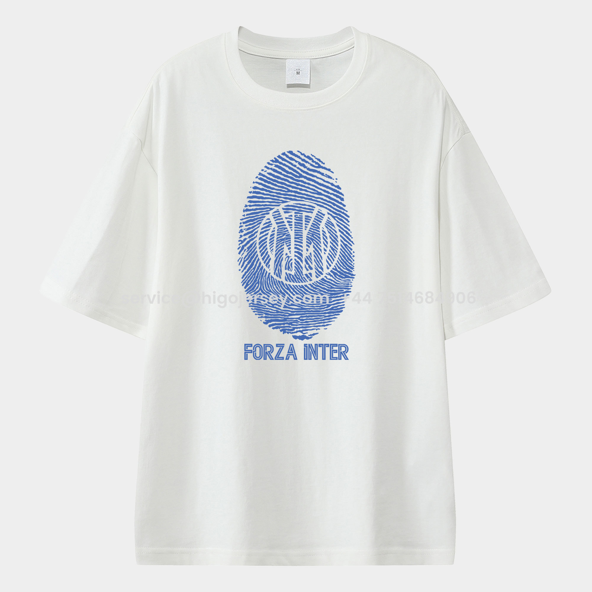 Higojerseys-Inter Milan Team Logo Fingerprint Unisex Pure Cotton T-shirt