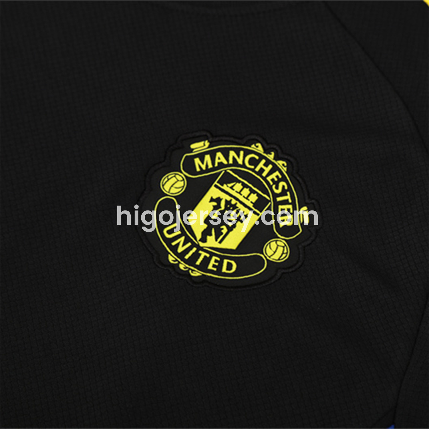 Higojerseys-Manchester United 25-26 Kids Short-Sleeve Training Set - Black Top & Black shorts