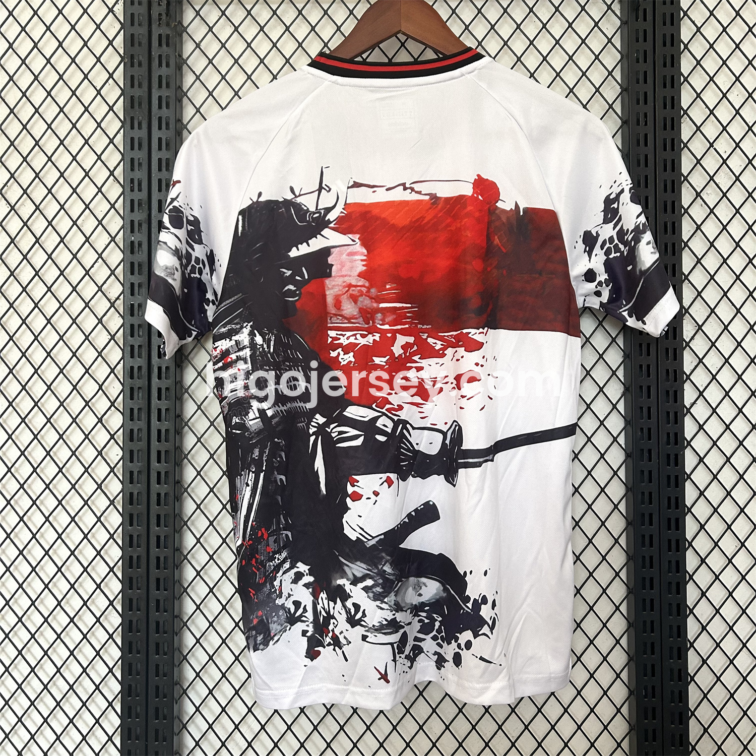 Higojerseys-Japan 25-26 Black Samurai Silhouette White Jersey - Fans Version