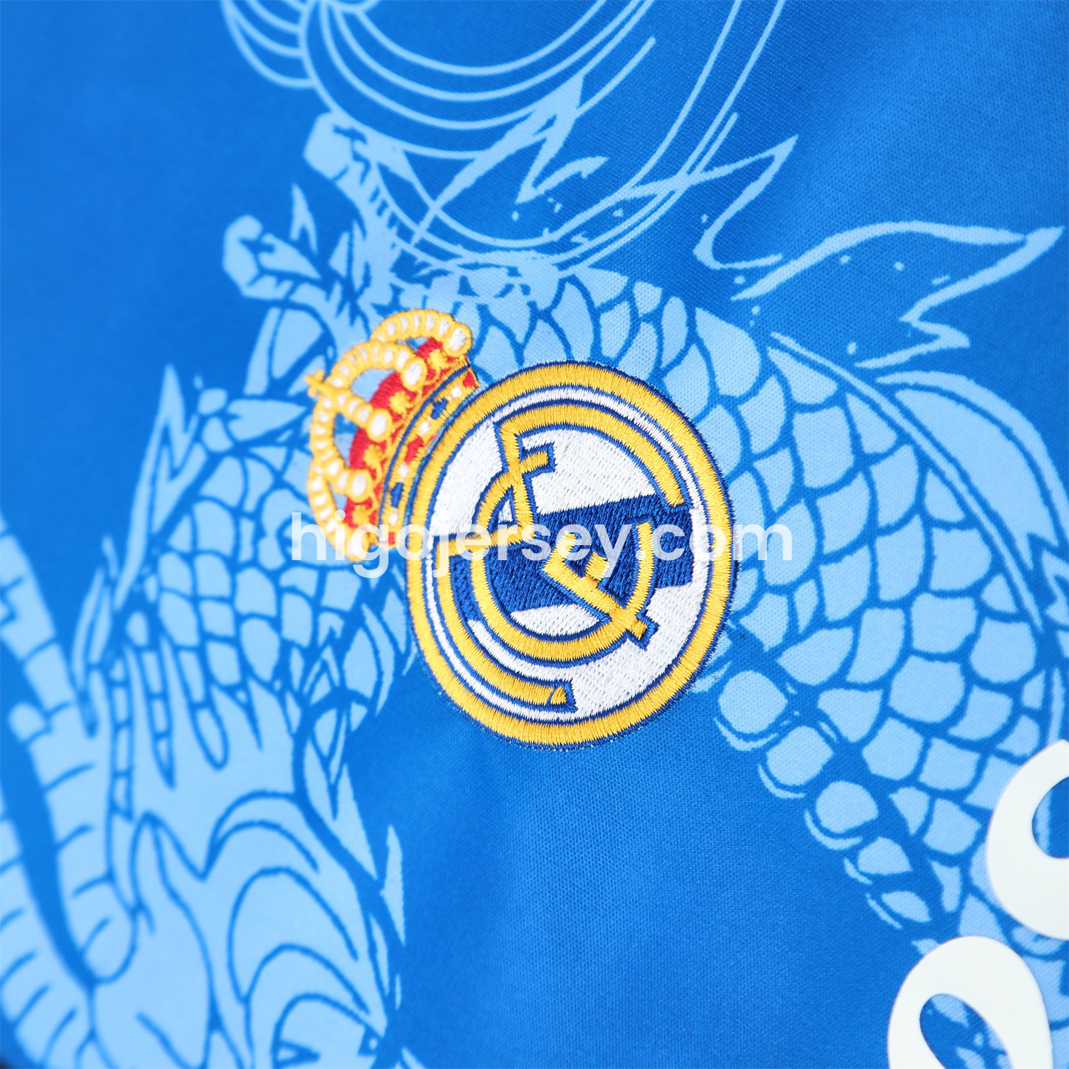 Higojerseys-Real Madrid 25-26 Short-Sleeve Training Set - Blue Black Dragon Top & Black-White Shorts
