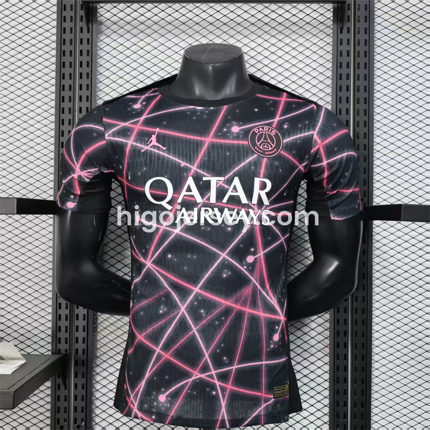 Higojerseys-Paris Saint-Germain PSG 25-26 Pink Lines Jordan Black Special Jersey - Player Version