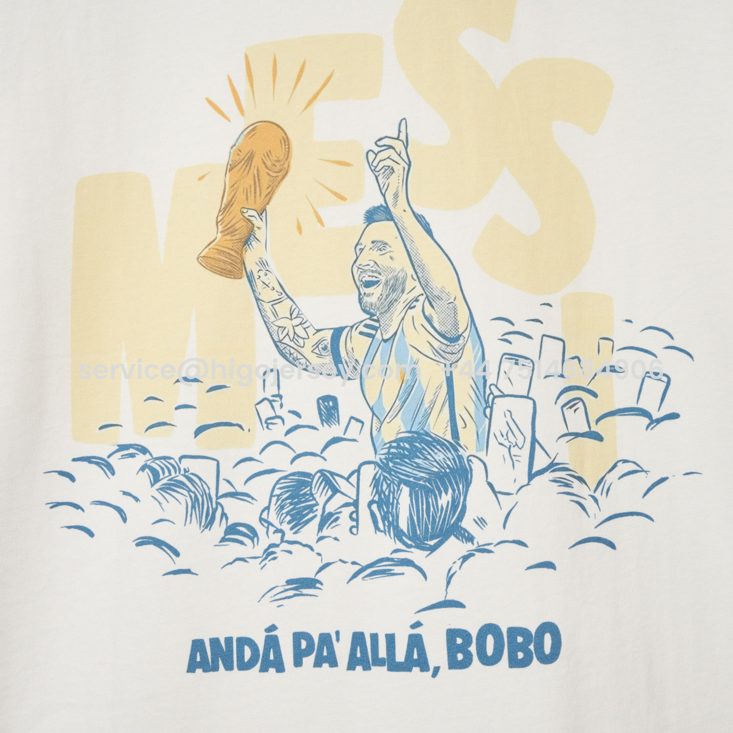 Higojerseys-Argentina Messi World Cup Anda Pa Alla Bobo Unisex Pure Cotton T-shirt