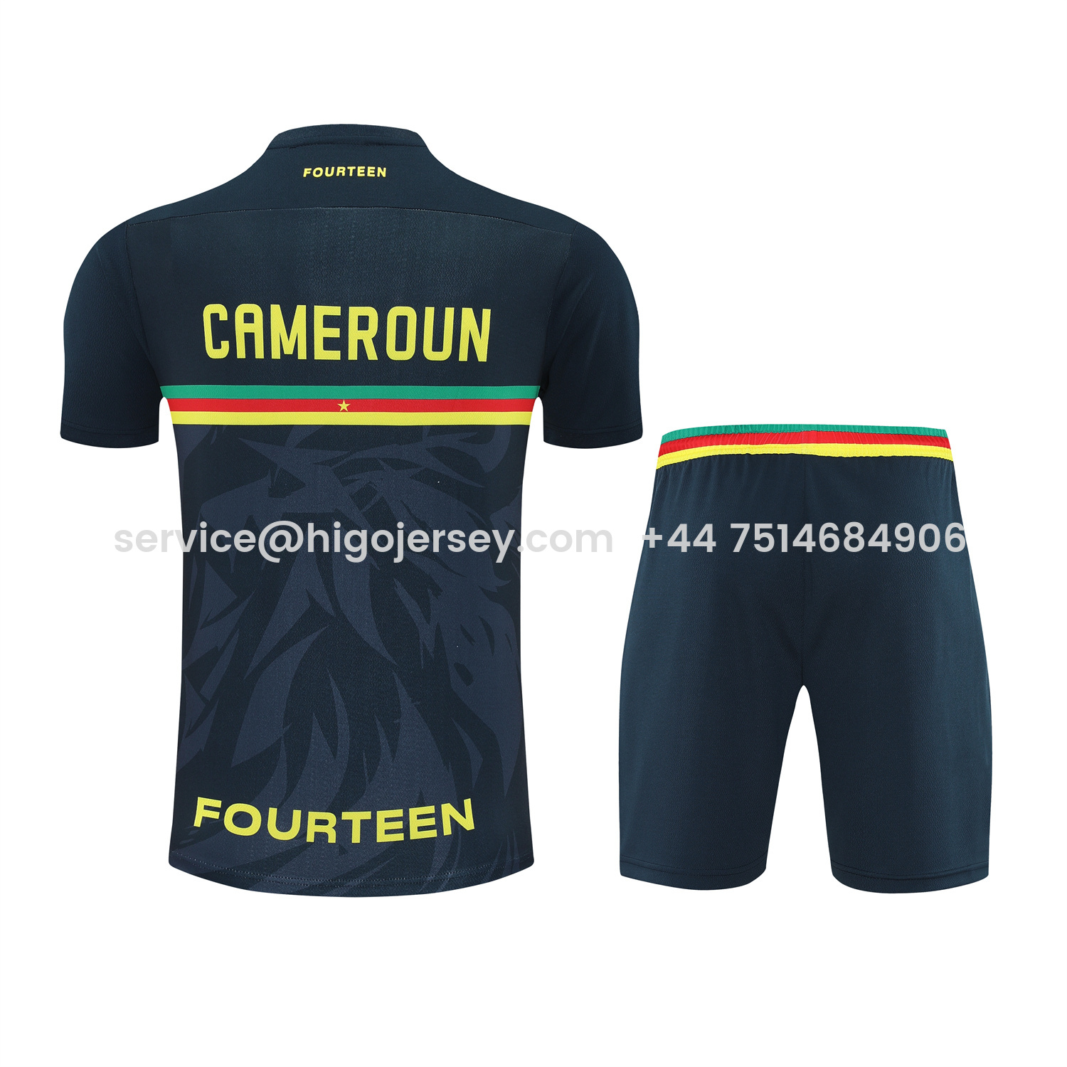 Higojerseys-Cameroon 25-26 Short-Sleeve Training Set - Deep Blue Top and Shorts