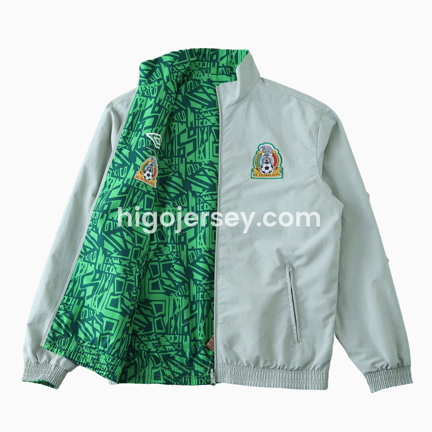 Higojerseys-Retro Mexico 1994 Retro Style Double Sided Reversible Windbreaker - Green & Grey