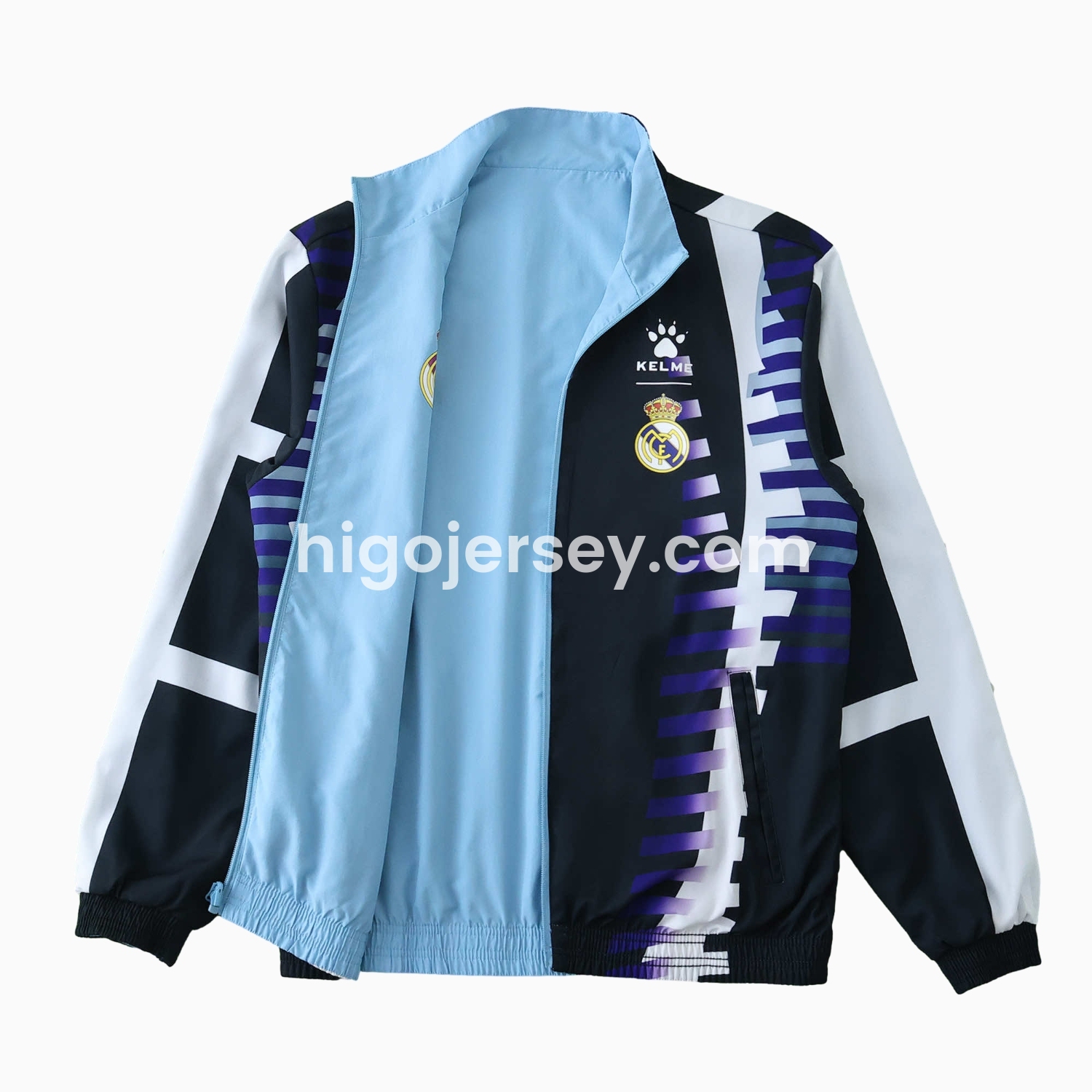 Higojerseys-Retro Real Madrid 1997-98 Third Double Sided Reversible Windbreaker - Black & Blue