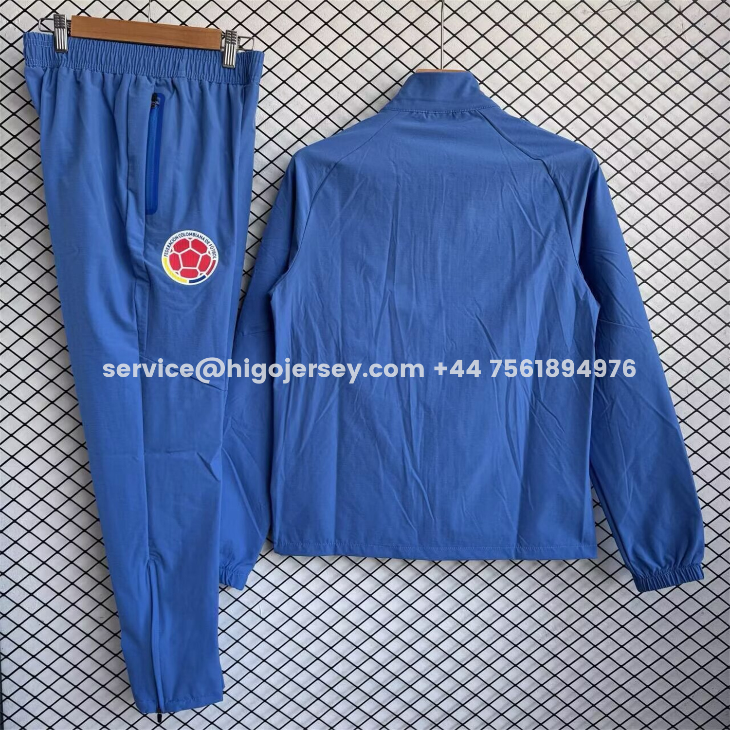 Higojerseys-Colombia 2026 Windbreaker Training Set - Ocean Blue Top and Pants
