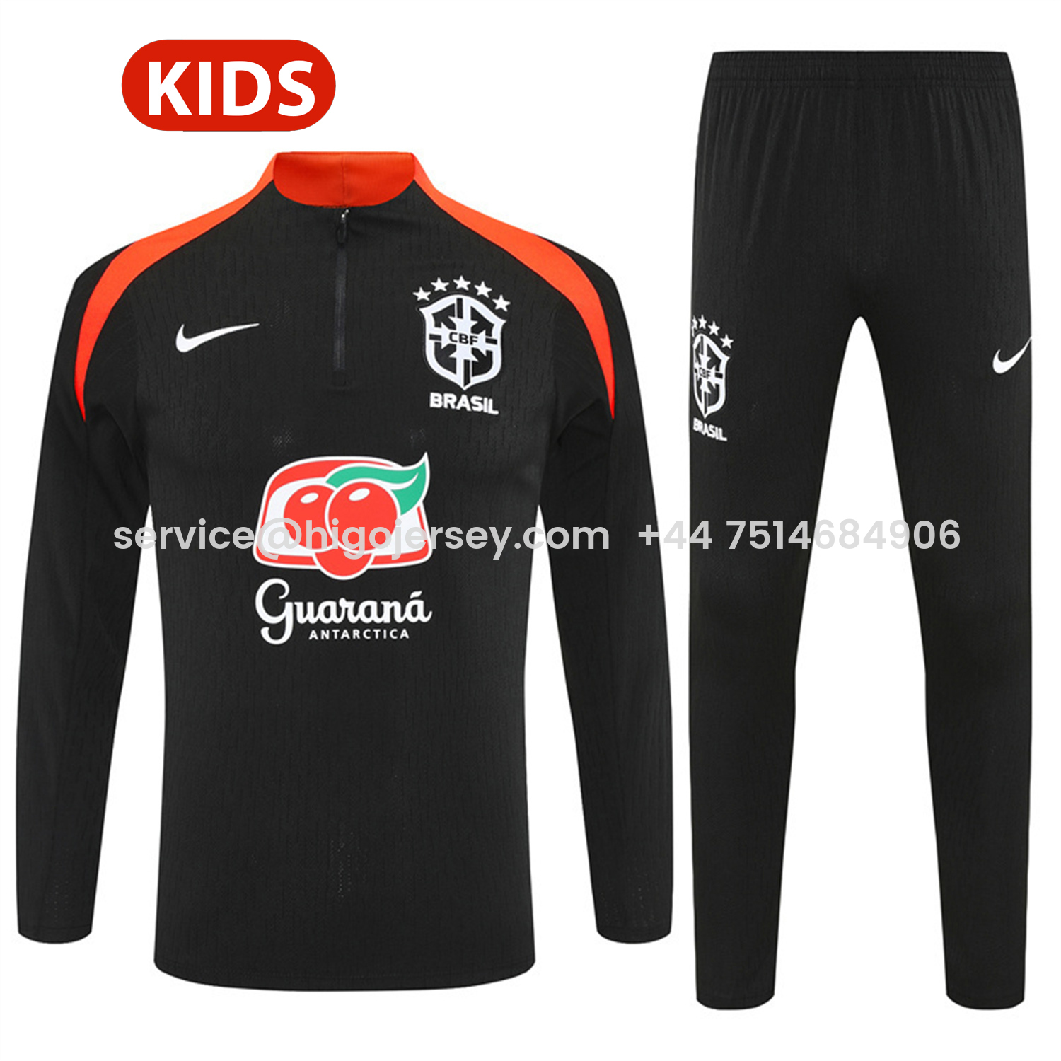 Higojerseys-Brazil 25-26 Kids Long Sleeve Training Set - Player Version - Black Top and Pants