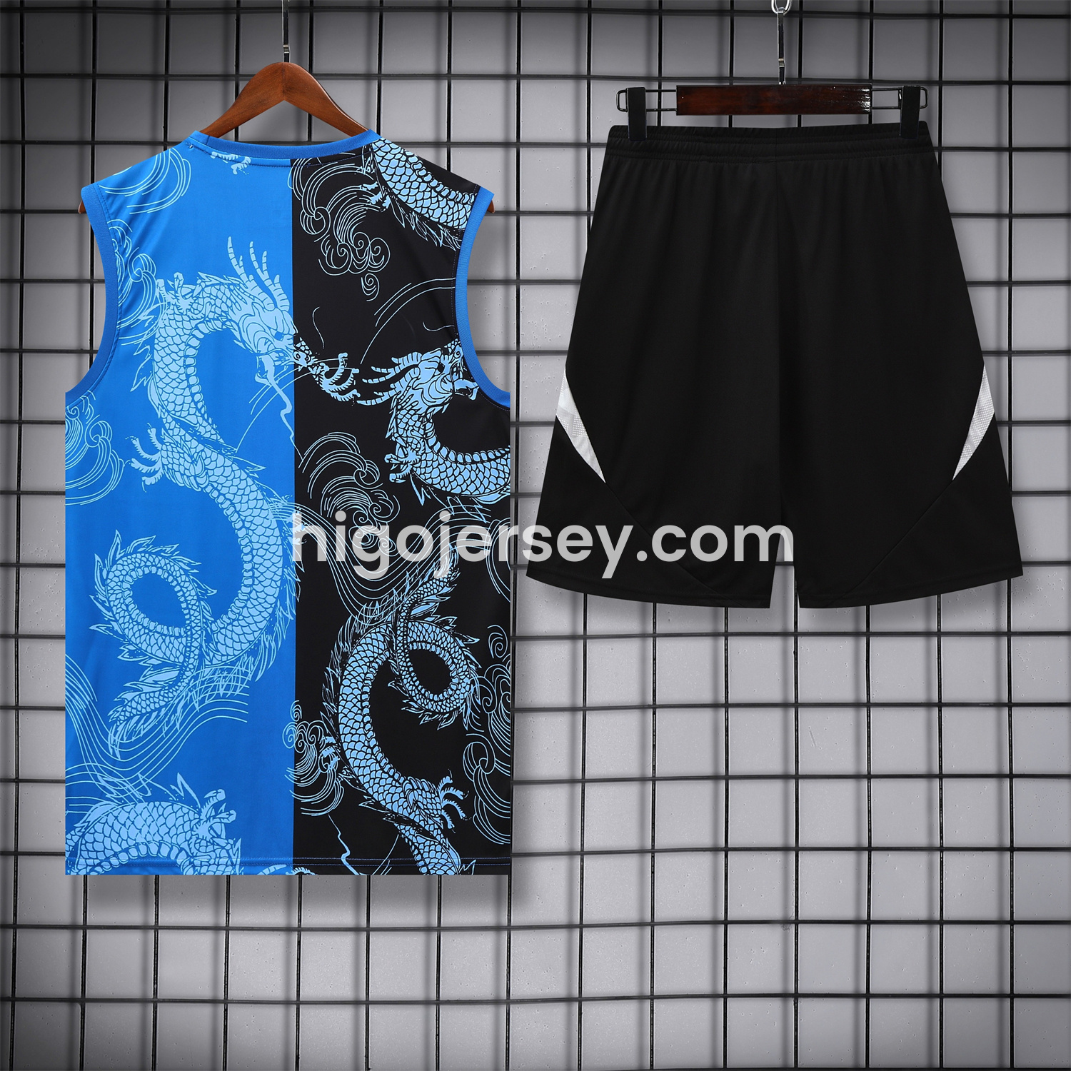 Higojerseys-Real Madrid 25-26 Vest Training Set - Blue Black Dragon Vest & Black-White Shorts