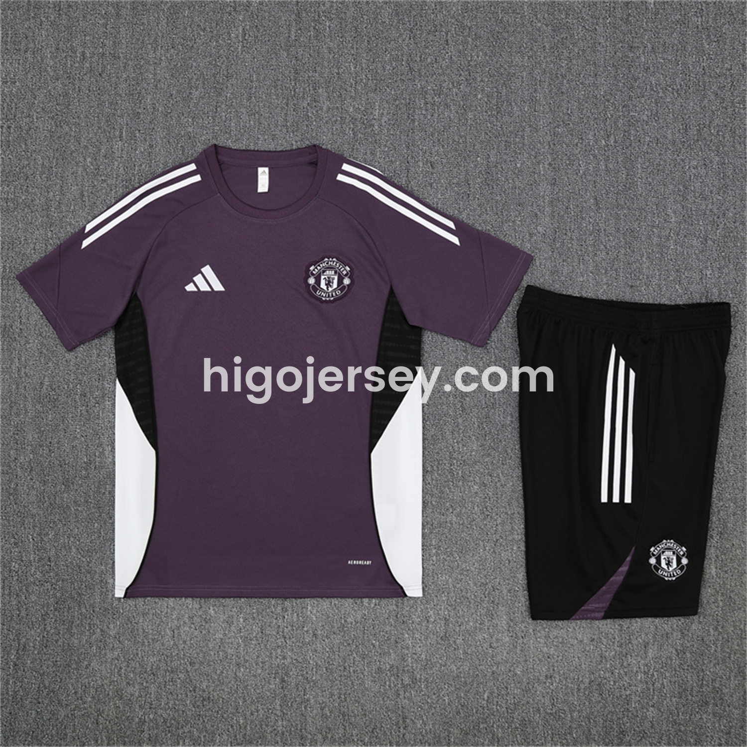 Higojerseys-Manchester United 25-26 Short-Sleeve Training Set - Purple Top & Black shorts