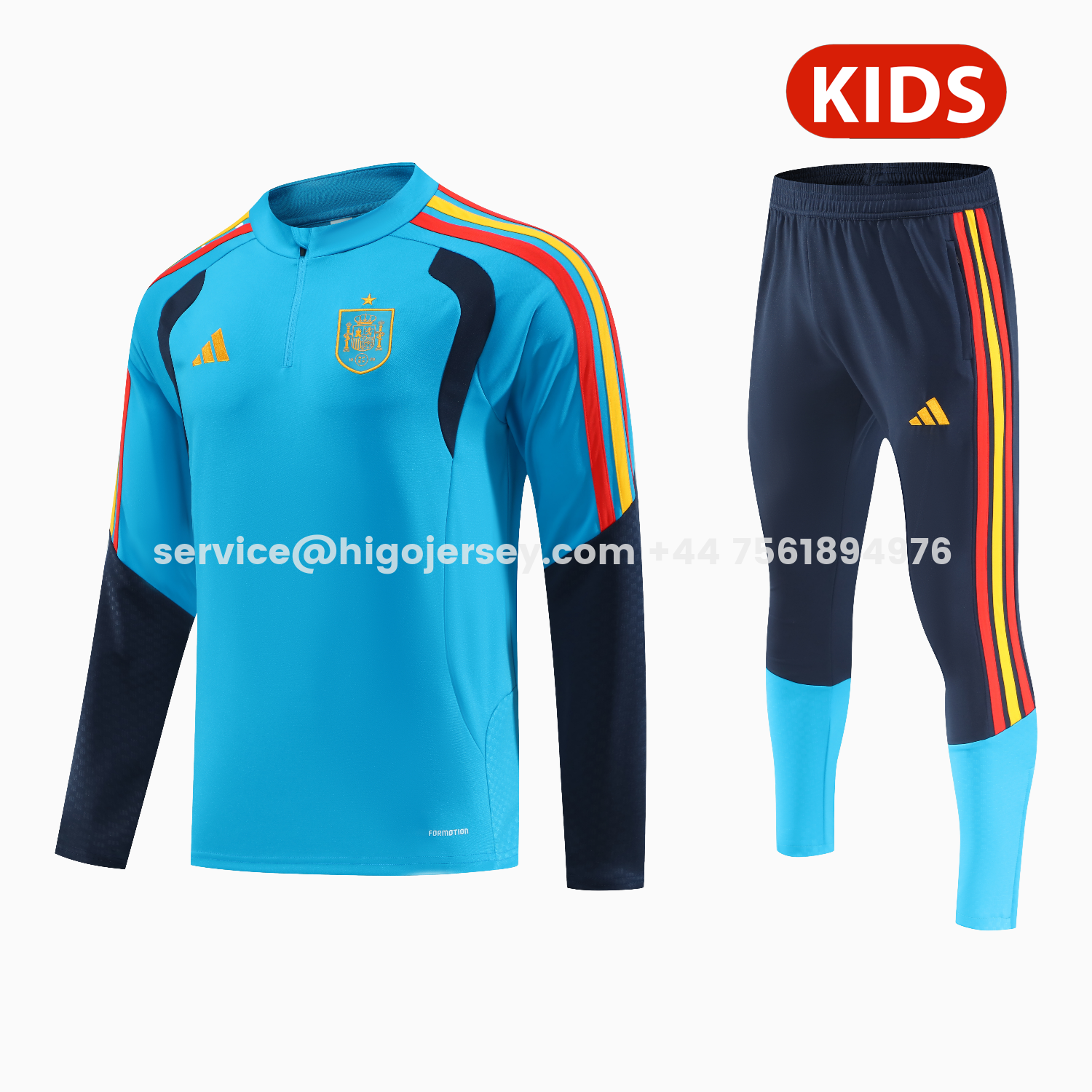 Higojerseys-Spain 2026 Kids Long Sleeve Training Set - Light Blue Top & Pants
