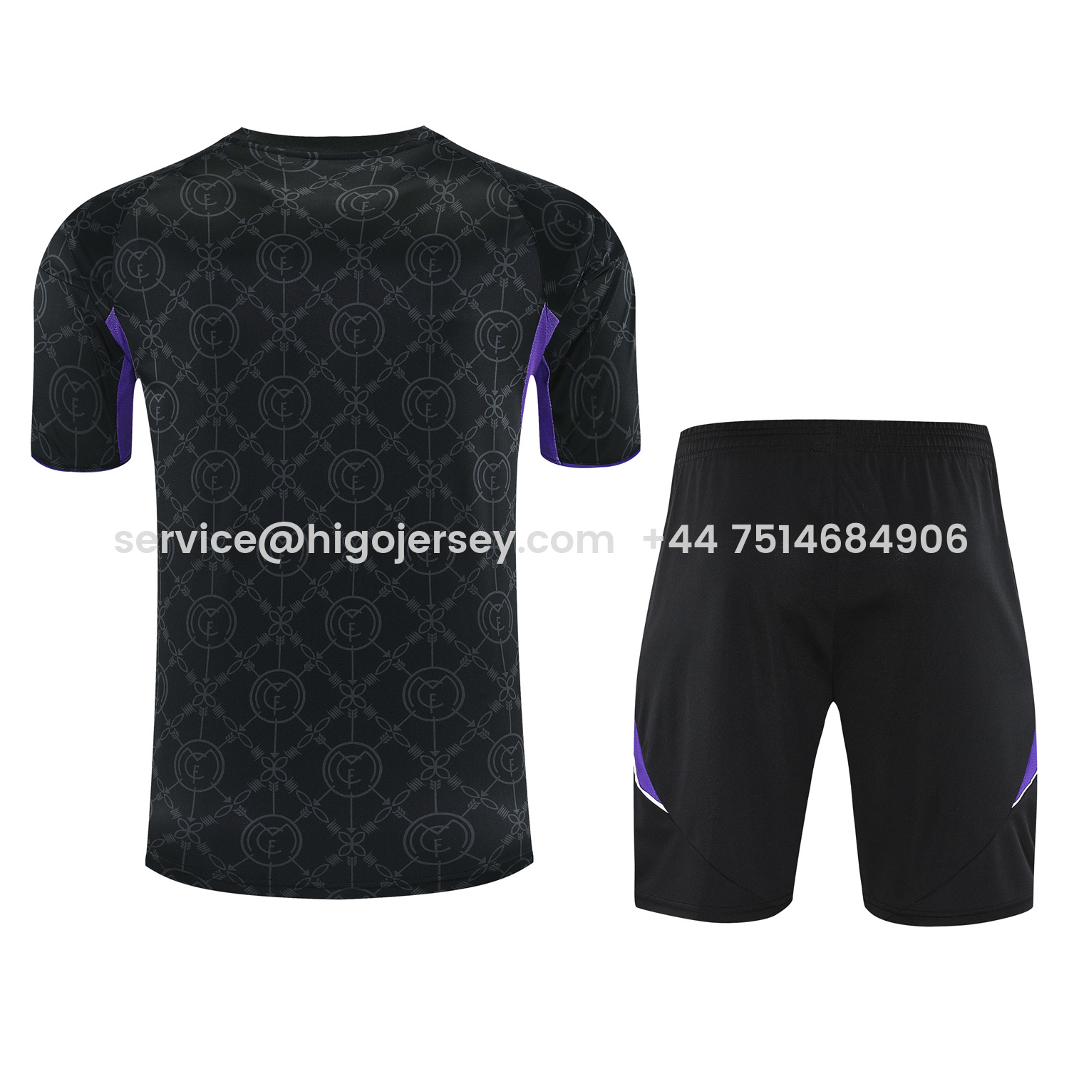 Higojerseys-Real Madrid 25-26 Short-Sleeve Training Set - Blue Edge Black Top & Black Shorts