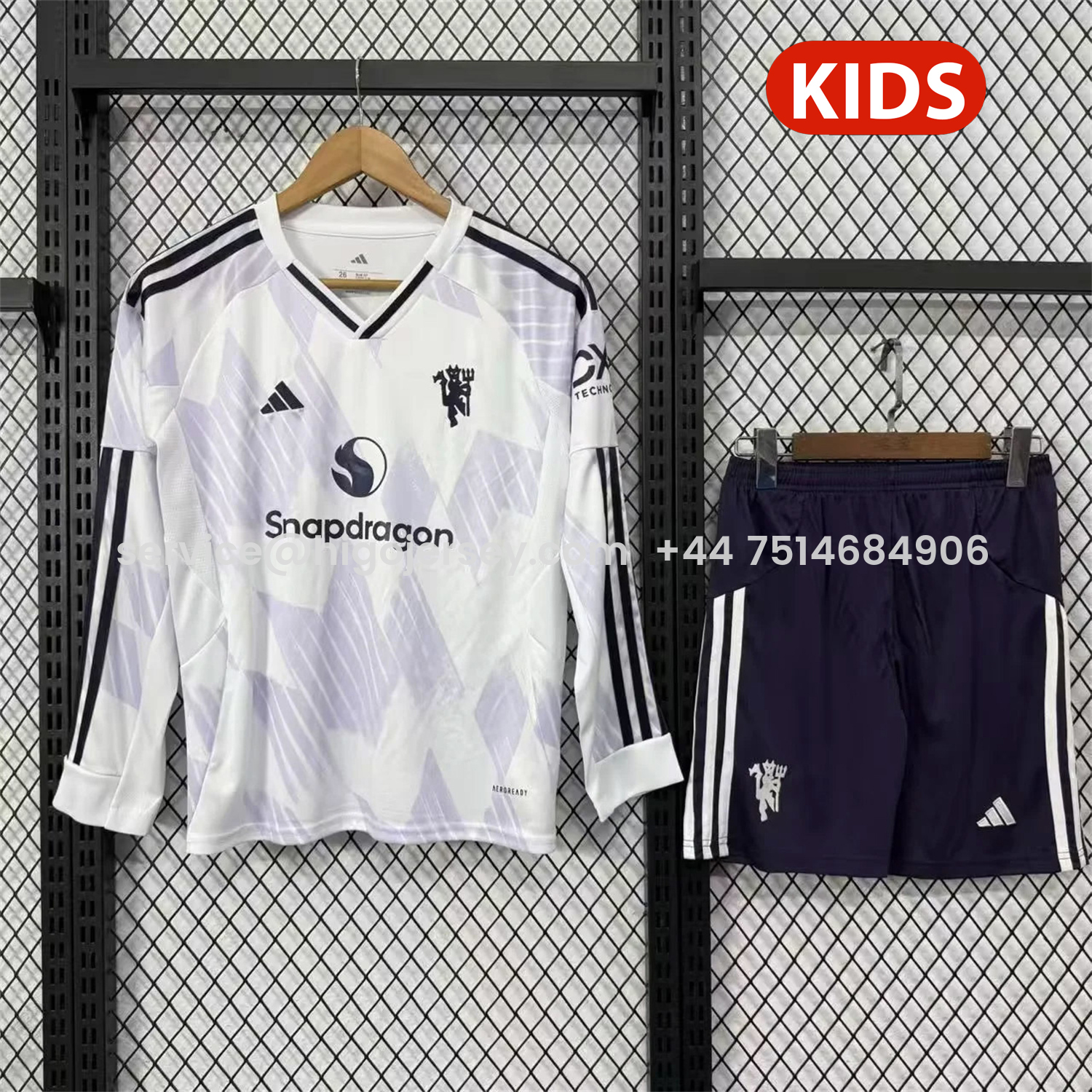 Higojerseys-Manchester United 25-26 Away Long Sleeves Kids Kit