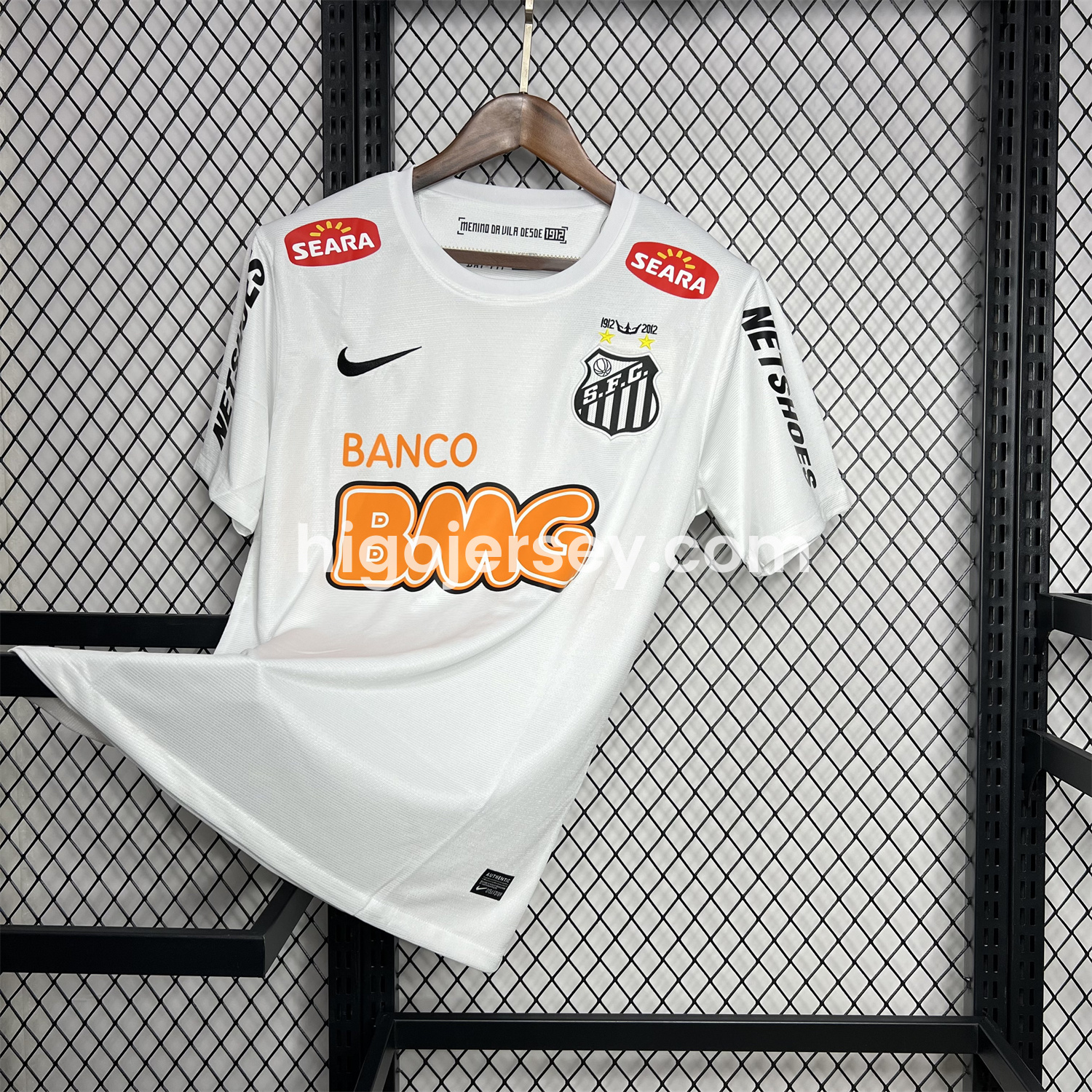 Higojerseys-Retro Santos 2012 Centennial Home Jersey with SEARA Sponsor Patch