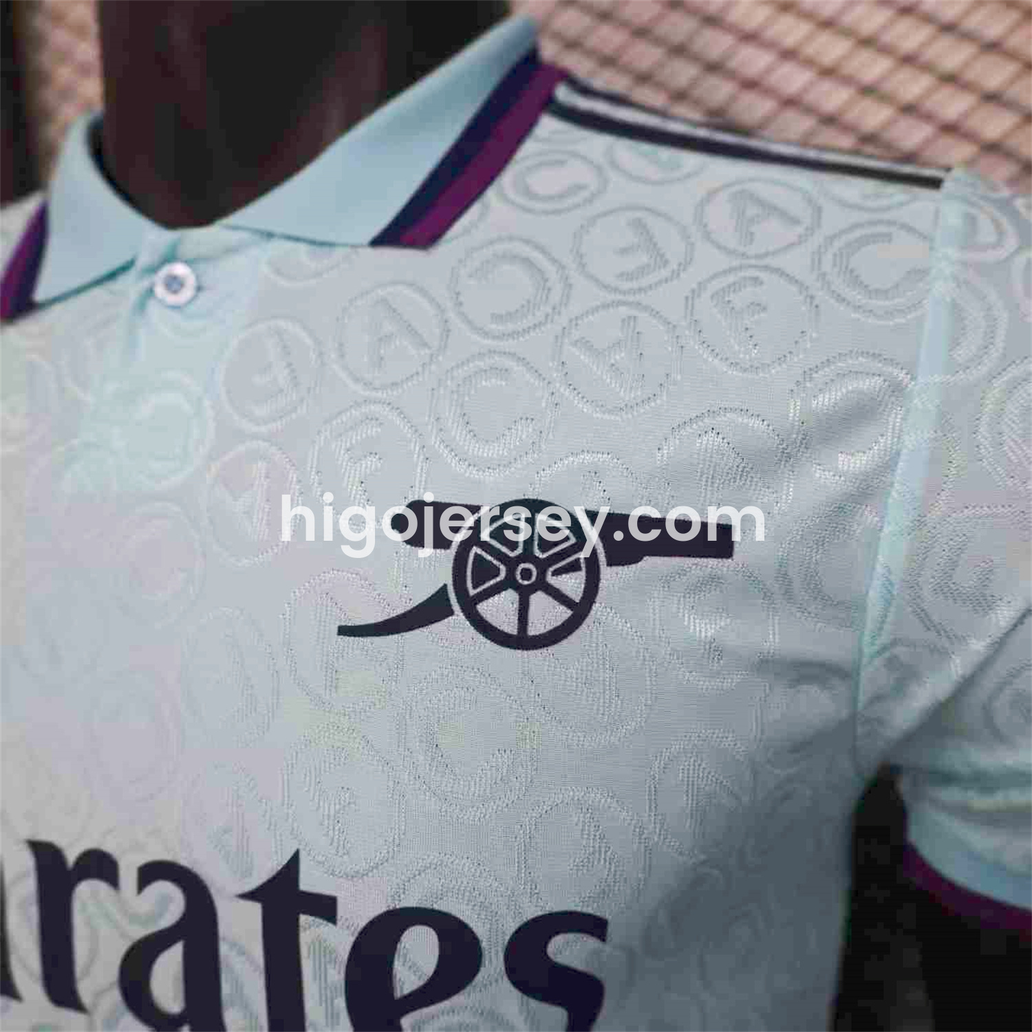 Higojerseys-Arsenal 25-26 Light Blue POLO Letter Pattern Special Jersey - Player Version