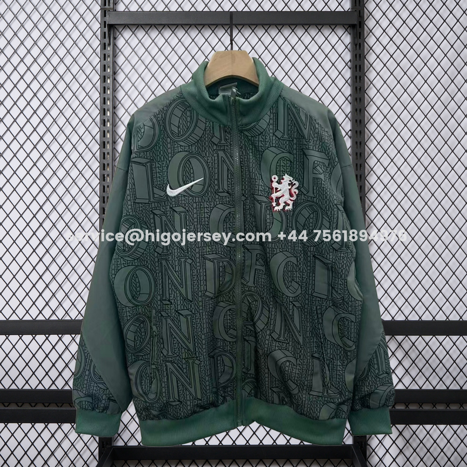 Higojerseys-C.H.E.L.S.E.A 25-26 Subtle Letter Pattern Windbreaker Jacket - Dark Green