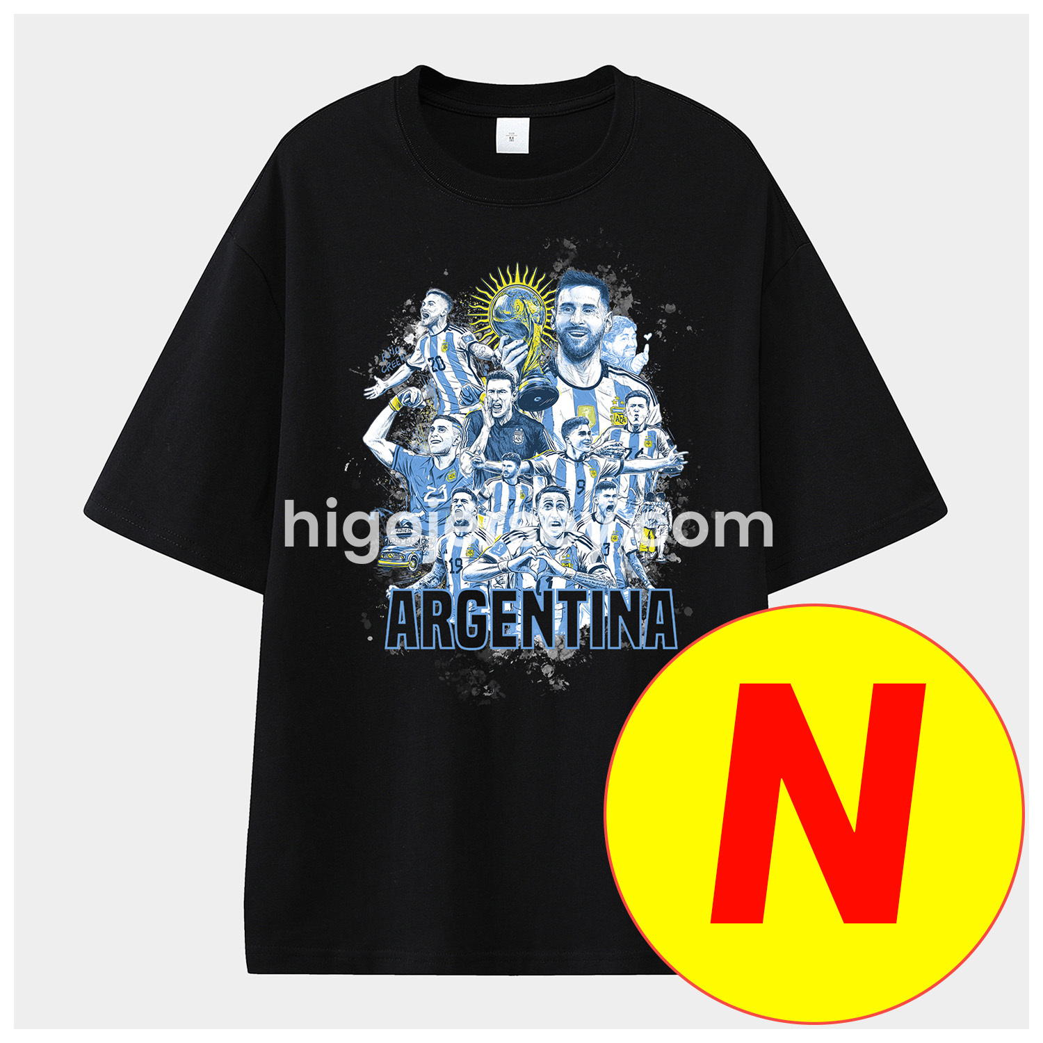 Higojerseys-Messi GOAT Argentina Barcelona INT M.A.M Unisex Pure Cotton T-shirt