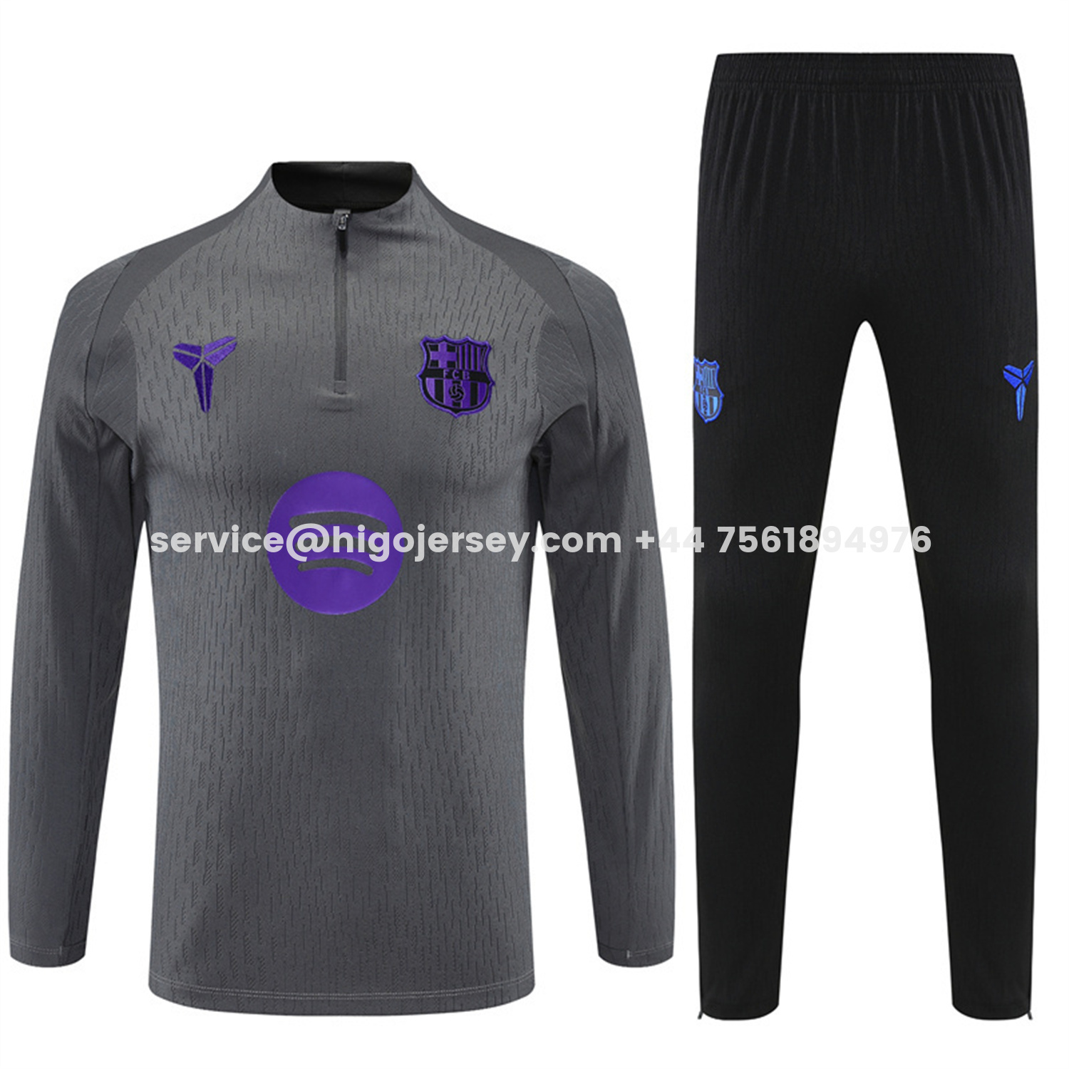 Higojerseys-Barcelona 25-26 Long Sleeve Training Set - Grey Top & Black Pants