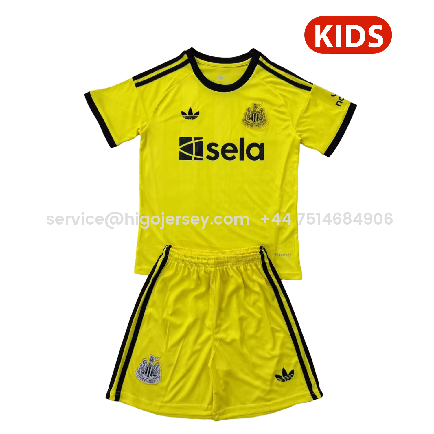 Higojerseys-Newcastle United 25-26 Yellow Goalkeeper Kids Kit