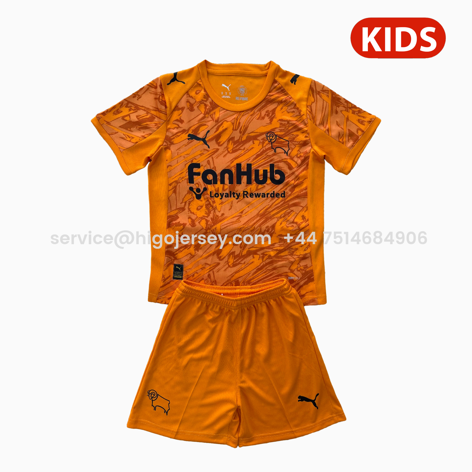Higojerseys-Derby County 25-26 Orange Goalkeeper Kids Kit