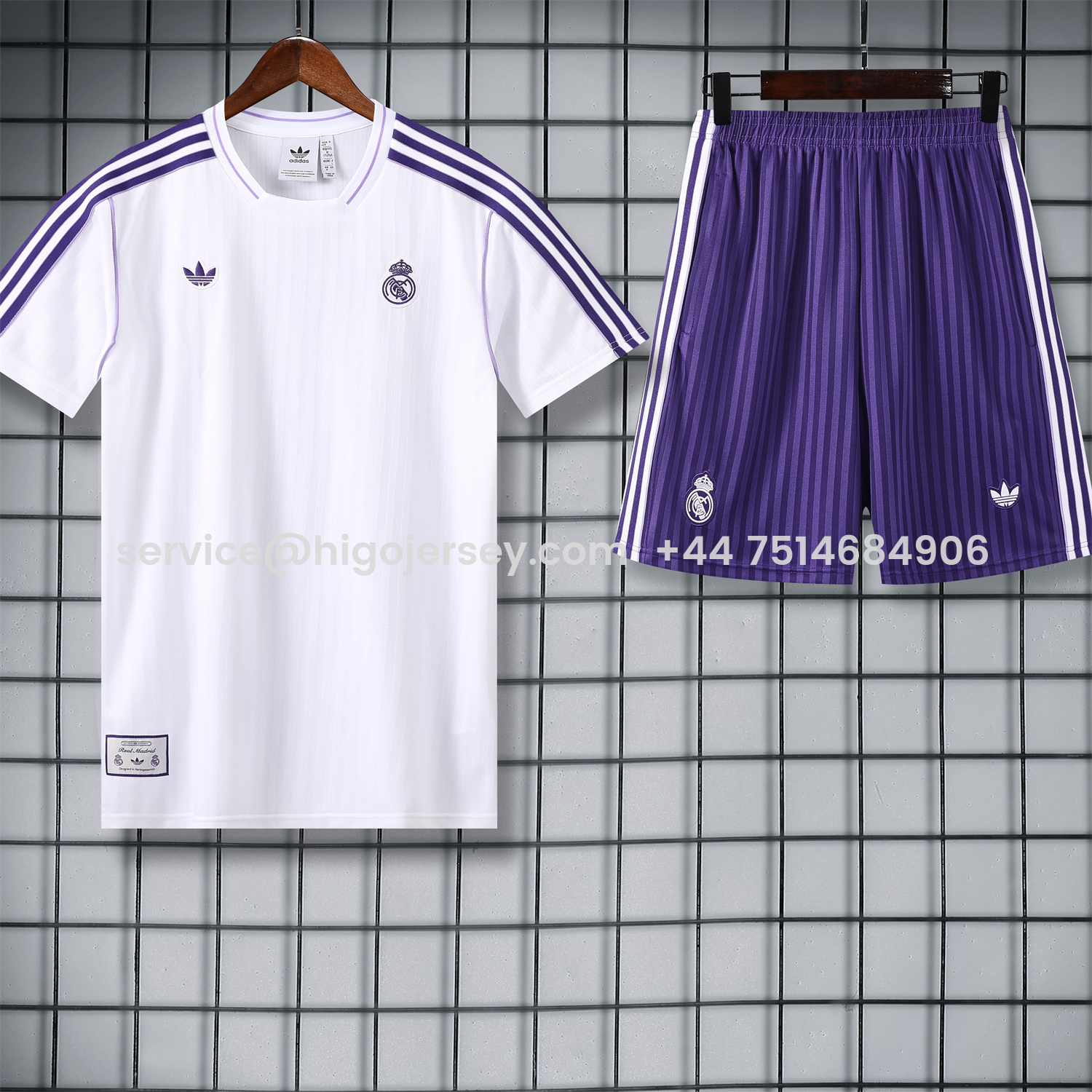 Higojerseys-Real Madrid 25-26 Short-Sleeve Training Set - Purple And White Top & Purple Shorts