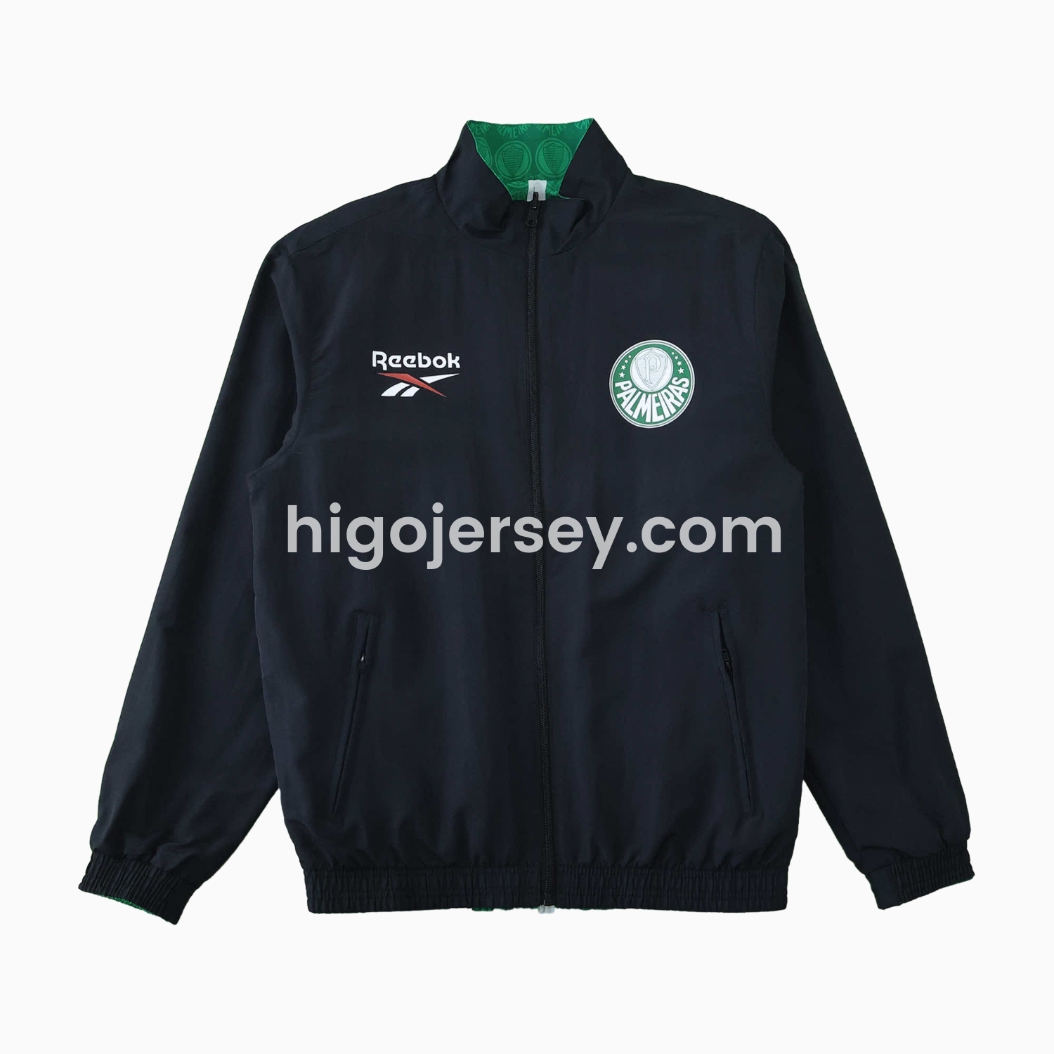 Higojerseys-Palmeiras 25-26 Double Sided Reversible Windbreaker - Black & Green