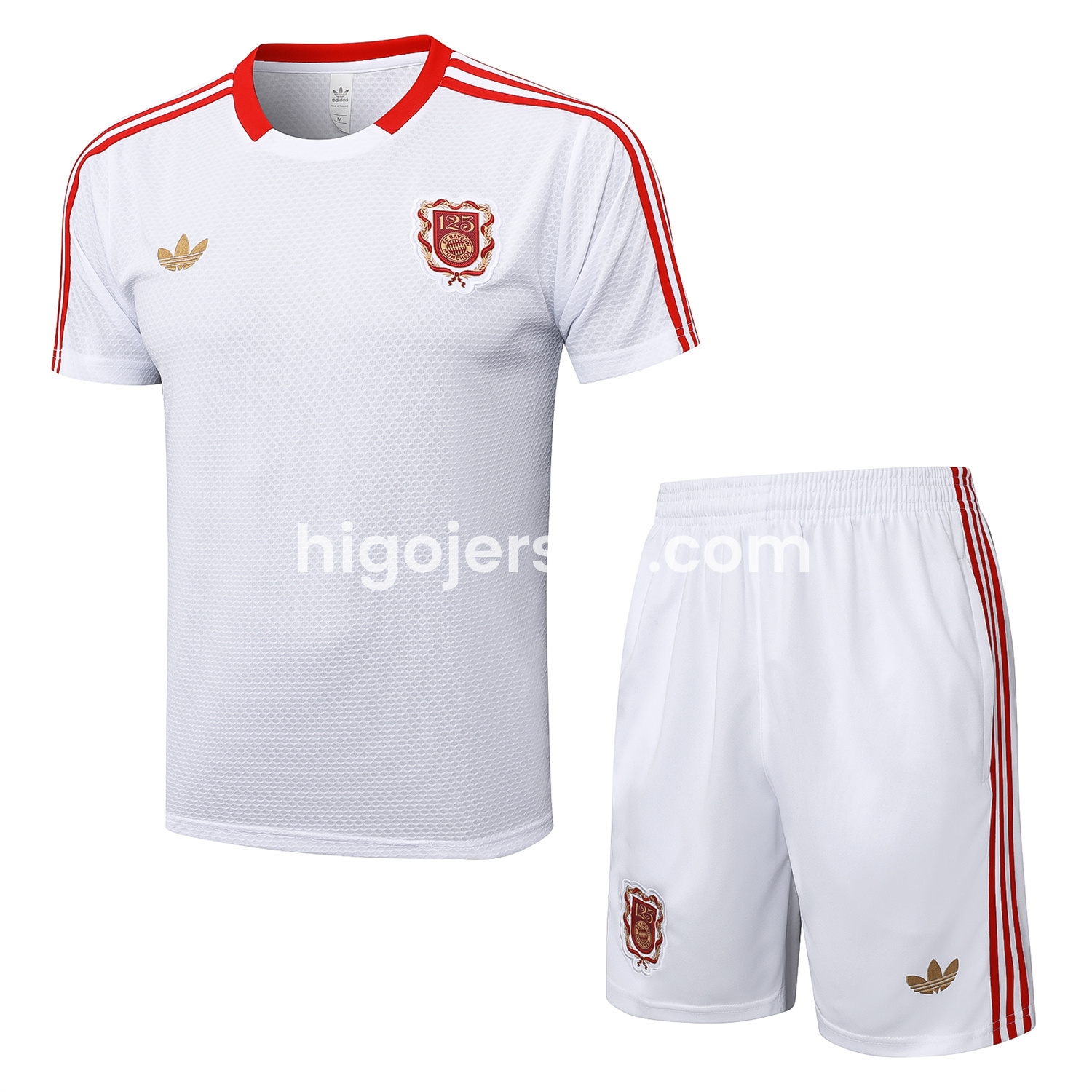 Higojerseys-Bayern Munich 2025 125th Anniversary Short-Sleeve Training Set - White Top and Shorts