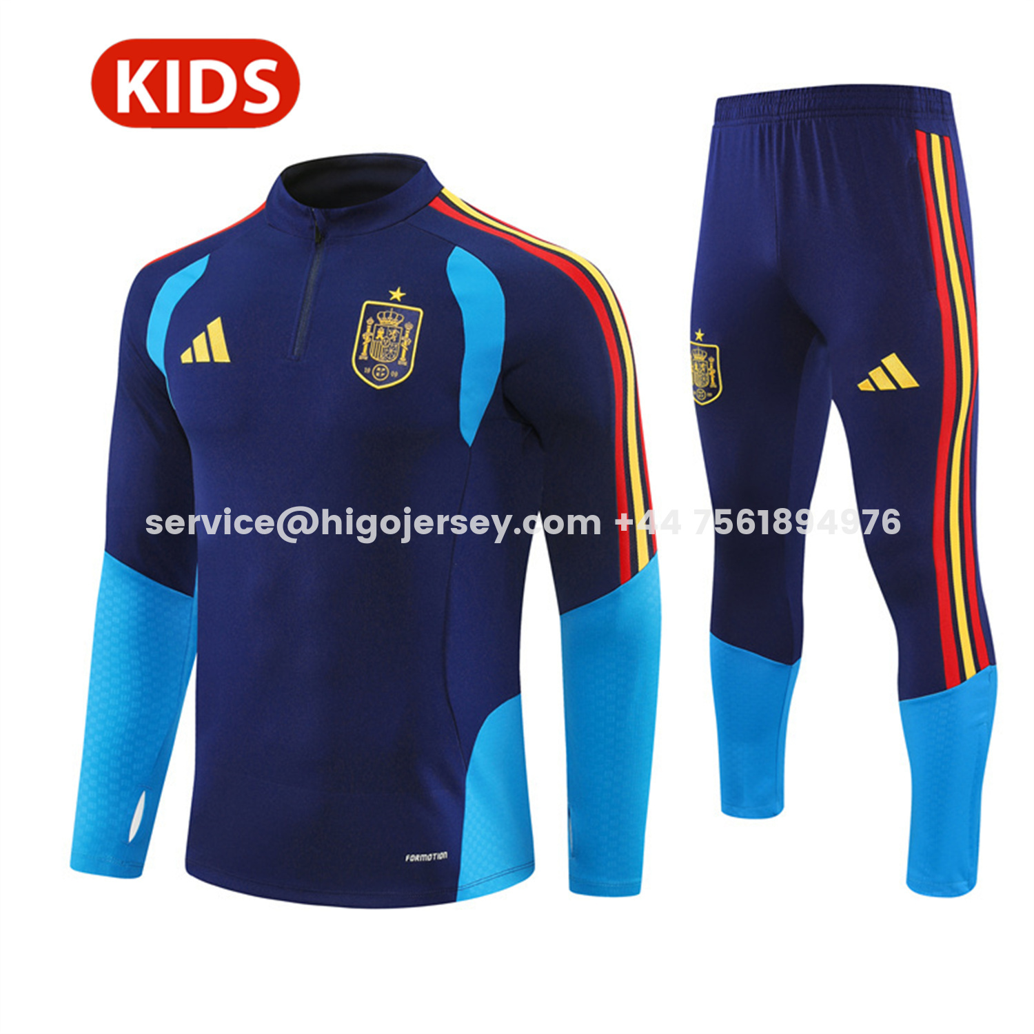 Higojerseys-Spain 2026 Kids Long Sleeve Training Set - Royal Blue Top & Pants