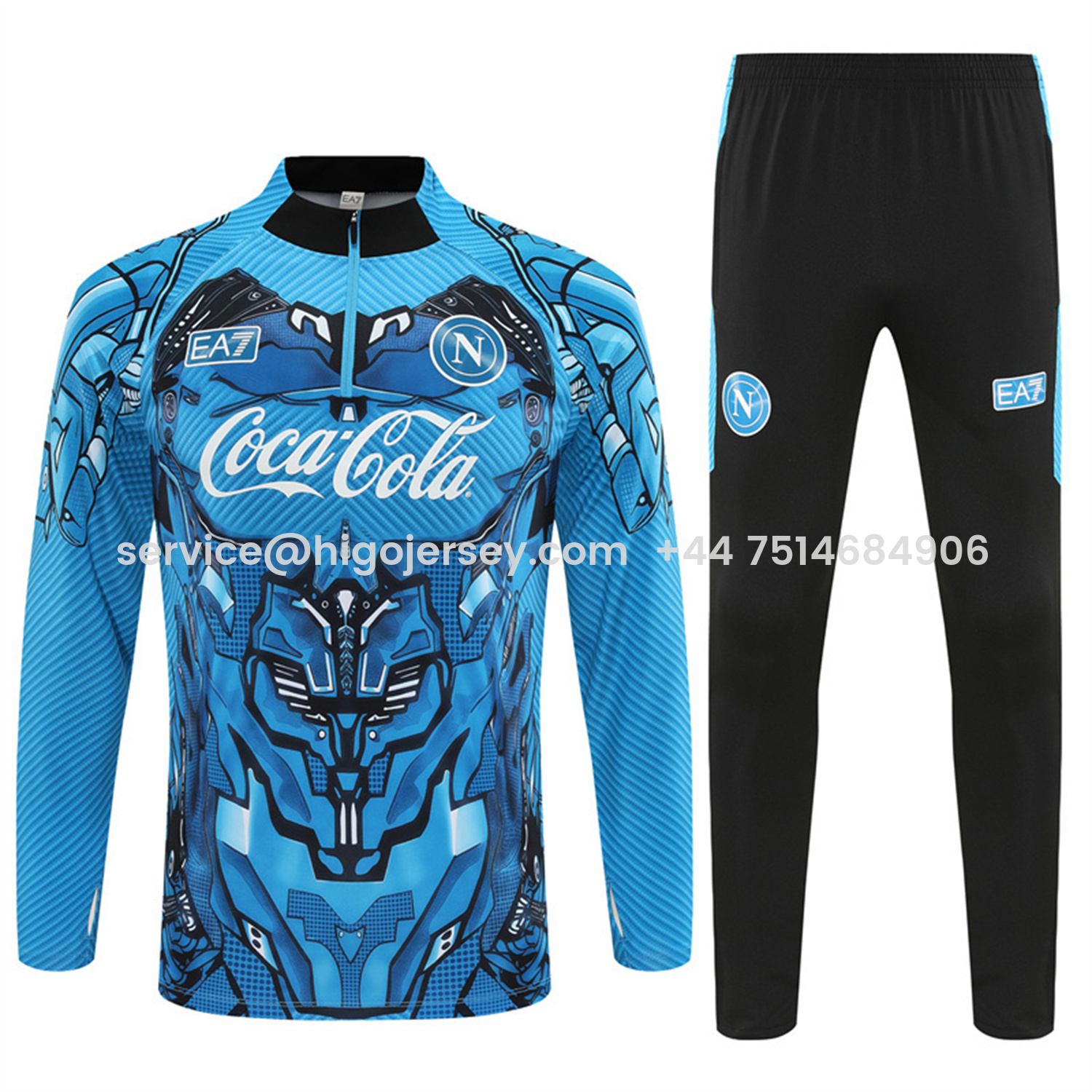 Higojerseys-Napoli 25-26 Kids Long Sleeve Training Set - Blue Mecha Top & Black Pants